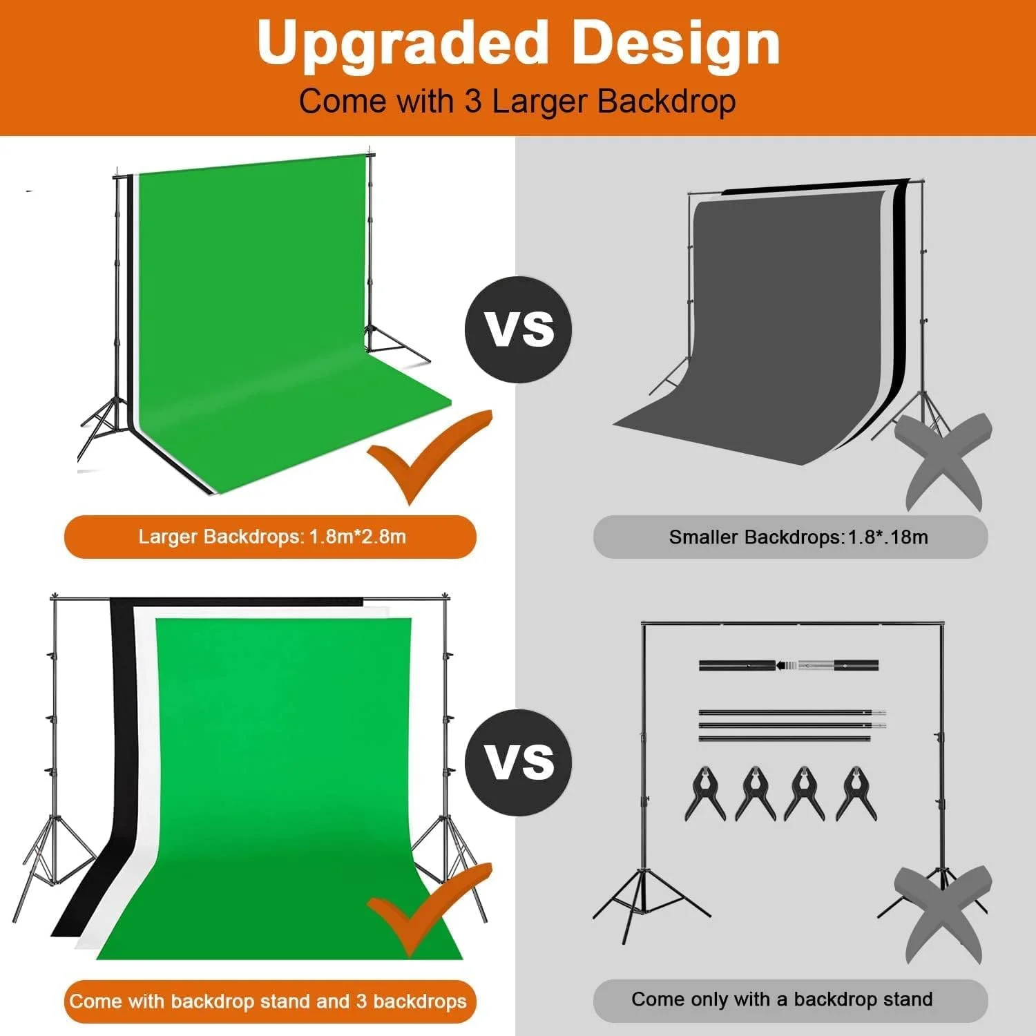 پایه фон 2x2 متری Padom با 3 پس‌زمینه 2x3 متری سبز، سفید، مشکی، کیت نورپردازی عکاسی