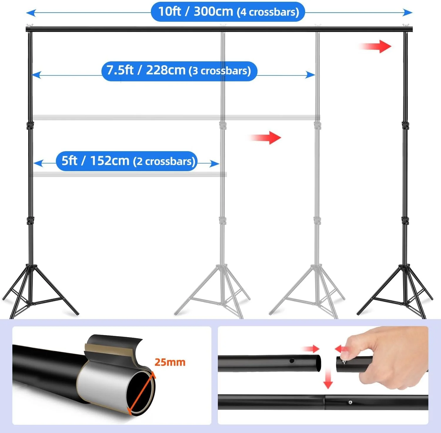 پایه نگهدارنده پس زمینه عکس، پایه بنر 3x2.7 متری، کیت پشتیبانی قابل تنظیم پس زمینه برای مهمانی ها، عکاسی، صفحه نمایش پروژکتور، صفحه نمایش فیلم، عروسی، تزئینات مراسم، بادکنک