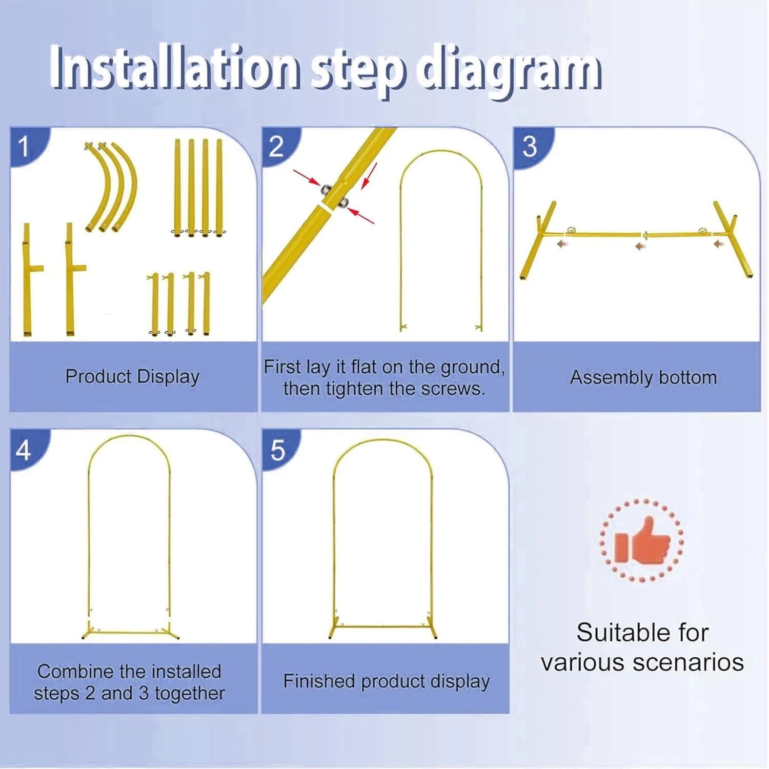 طاق بادکنک 2 متری با پایه فلزی، دکوراسیون طاق فلزی، استند پس زمینه عروسی با 2 پایه فلزی، قاب طلایی مناسب فضای داخلی و خارجی برای جشن تولد، سالگرد، نامزدی و فارغ التحصیلی (2x1 متر، طلایی)