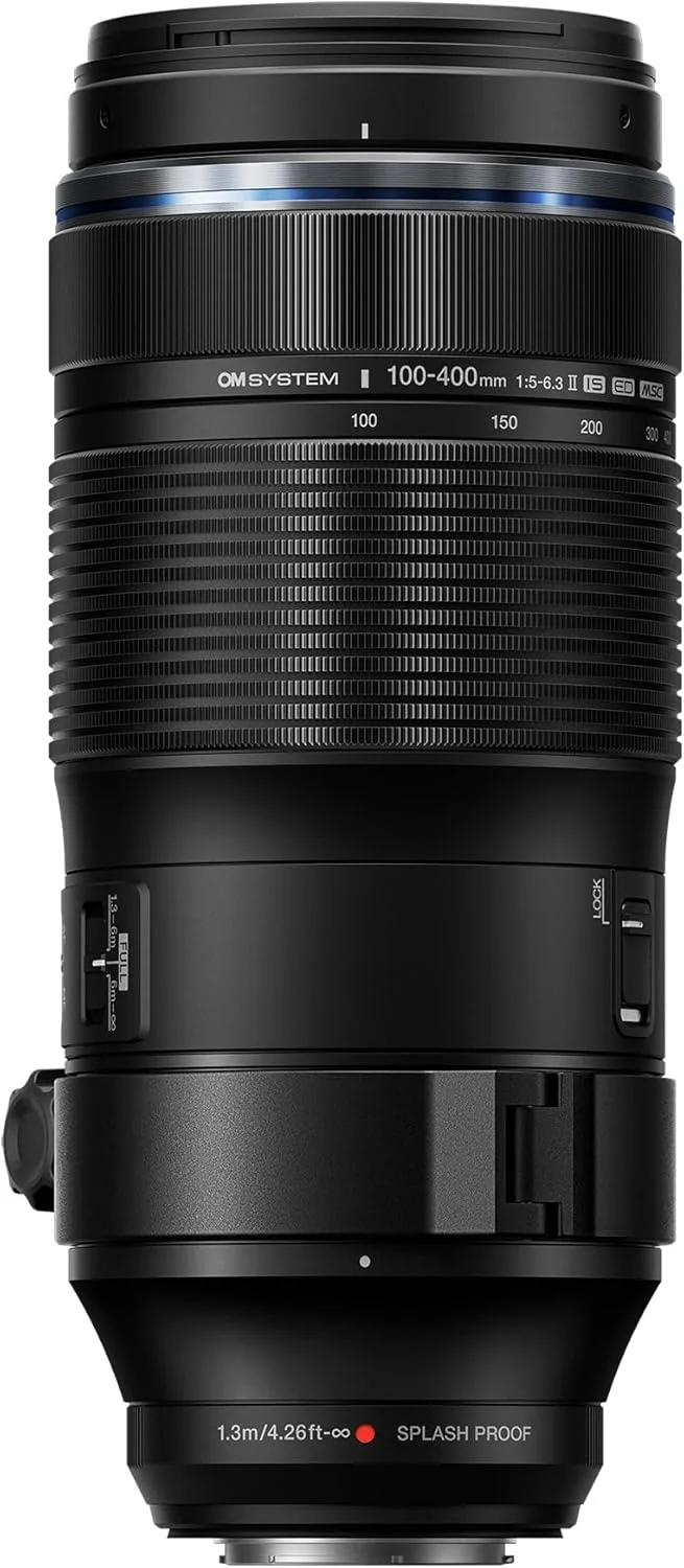 لنز تله فوتو OM SYSTEM M.Zuiko Digital ED 100-400 mm F5.0-6.3 is II برای دوربین های سیستم میکرو چهار سوم (OM System، Olympus OM-D و Pen، Panasonic G-Series)، مقاوم در برابر گرد و غبار و پاشش آب، مشکی