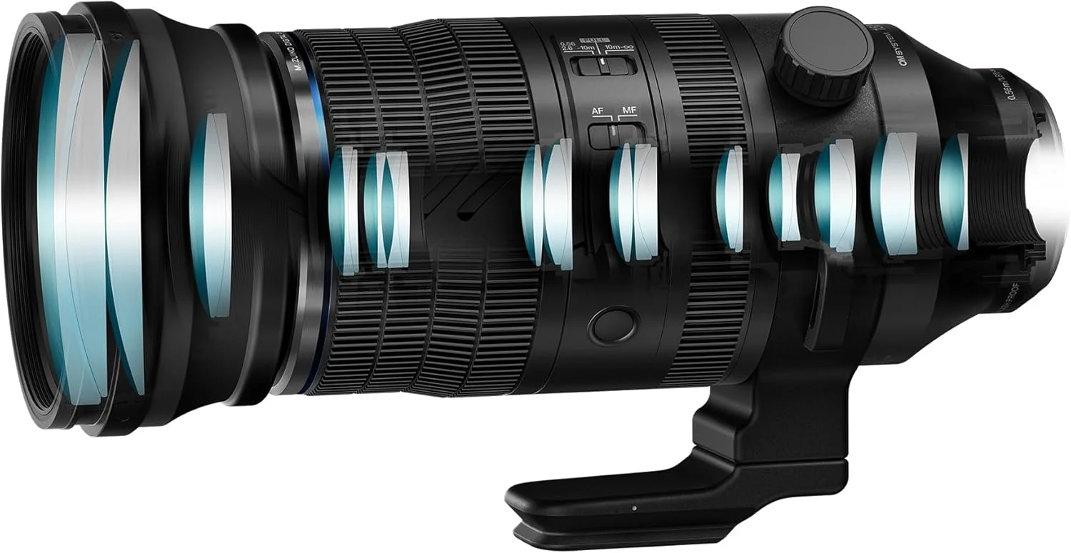 لنز OM SYSTEM M.Zuiko Digital ED 150-600mm F5.0-6.3 IS برای دوربین های سیستم میکرو چهار سوم، مناسب حیات وحش پرندگان در فضای باز، طراحی مقاوم در برابر آب و هوا، سازگار با تله کانورتر