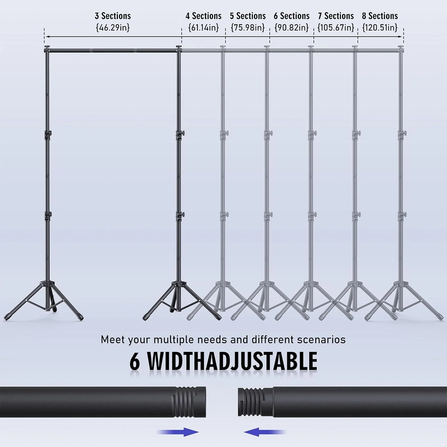 پایه پس زمینه برای مهمانی ها، پایه پس زمینه با 6 عرض مختلف، پایه قابل تنظیم 10x7.5 فوت، پایه پس زمینه، کیت پایه پس زمینه عکس برای پرتره، عکاسی استودیویی، مهمانی