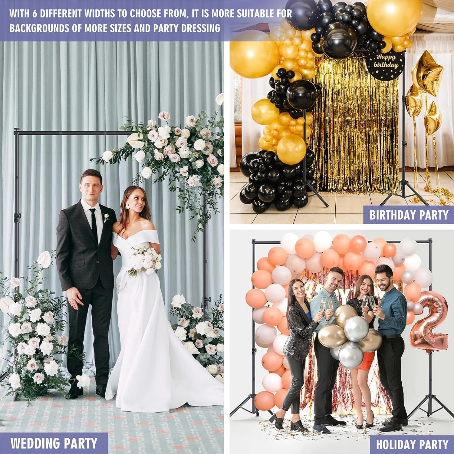 پایه پس زمینه برای مهمانی ها، پایه پس زمینه با 6 عرض مختلف، پایه قابل تنظیم 10x7.5 فوت، پایه پس زمینه، کیت پایه پس زمینه عکس برای پرتره، عکاسی استودیویی، مهمانی