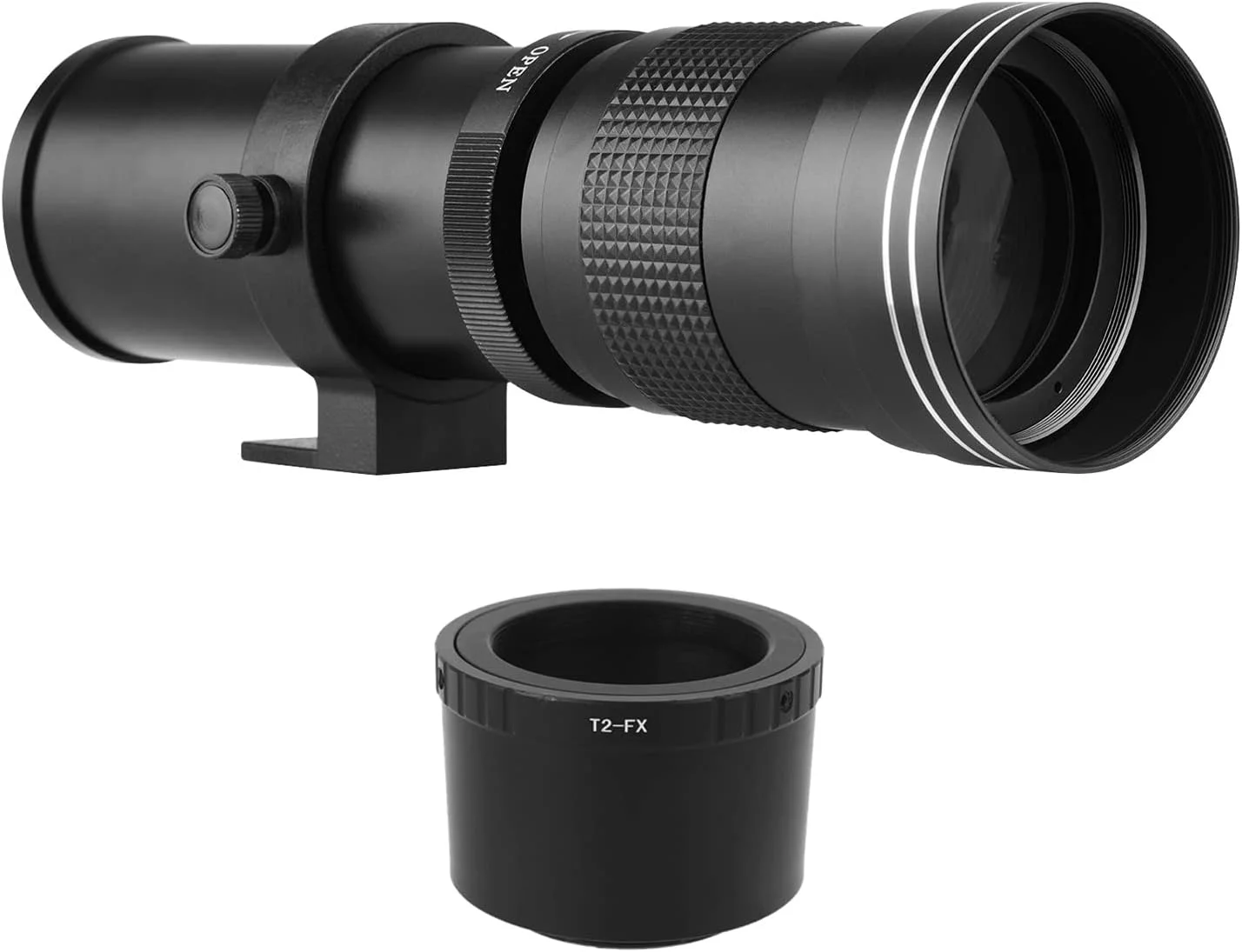 لنز زوم سوپر تله فوتو دوربین Morelian MF با مانت T2 و حلقه آداپتور FX-mount 420-800mm F/8.3-16 جایگزین رزوه 1/4 برای Fujifilm X-Pro2 X-E2 X-E3 X-A5 X-M1 X-T1 X-T2 XT3 X-T10 X-T20 X-T30 X-H1