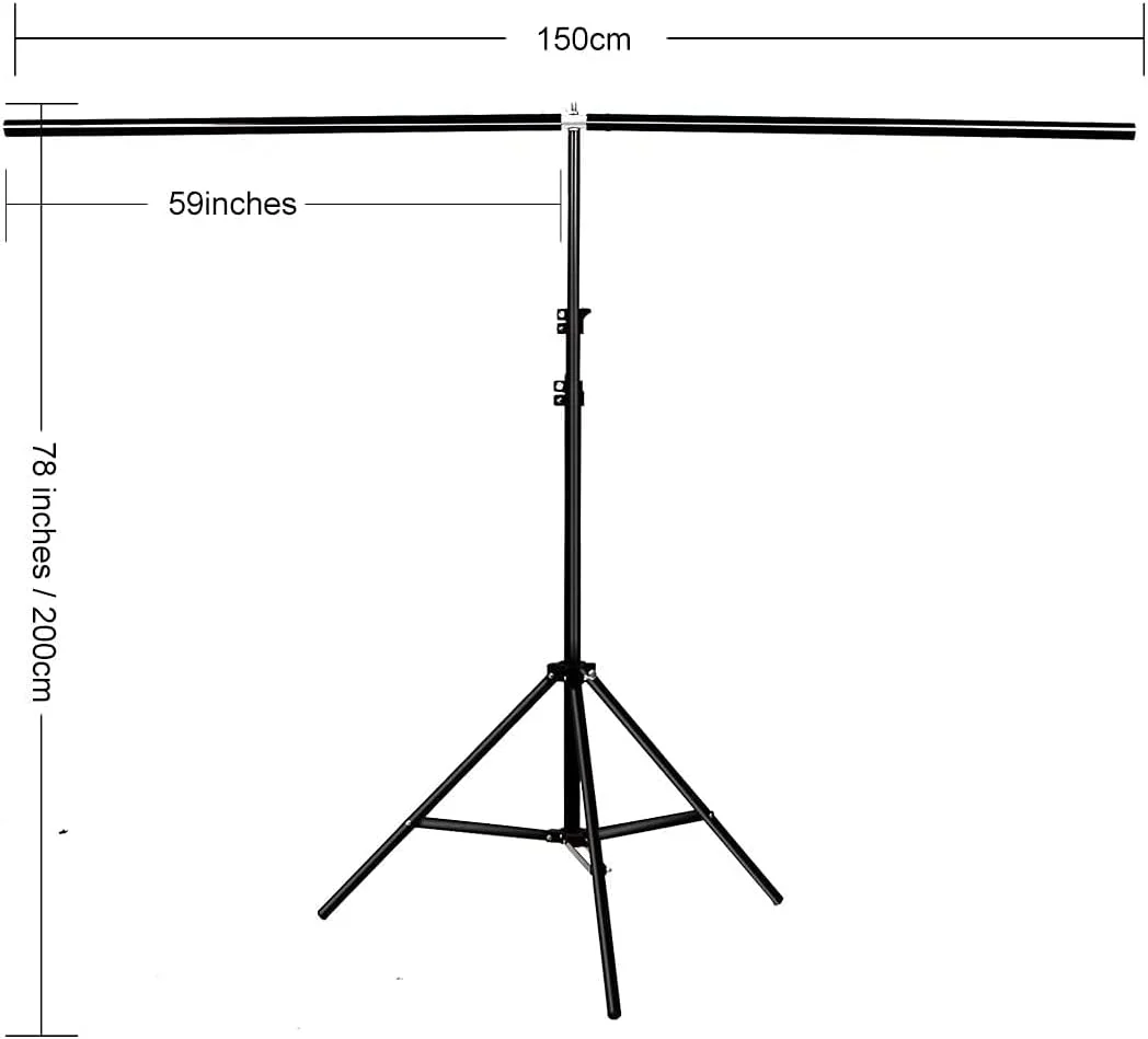 پایه نگهدارنده پس زمینه پرتابل T شکل eWINNER، 150 در 200 سانتی متر، 1.5 متر عرض و 2 متر ارتفاع، پایه قابل تنظیم برای پس زمینه عکس به همراه میله اتصال، پایه نور، گیره دهان ماهی و کیف دستی