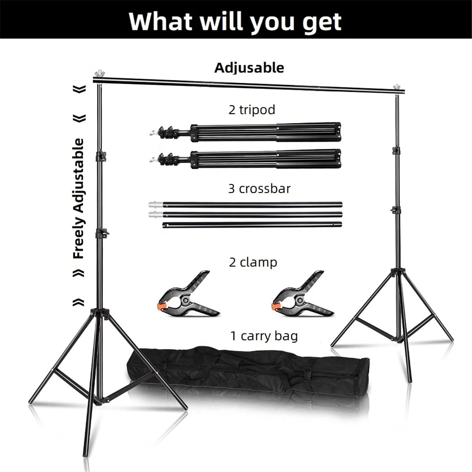 سیستم پشتیبانی پس زمینه پرده 2mx2m ایوینر به همراه کیف حمل و 2 عدد گیره سنگین برای استودیو عکس، منزل و مهمانی در فضای باز