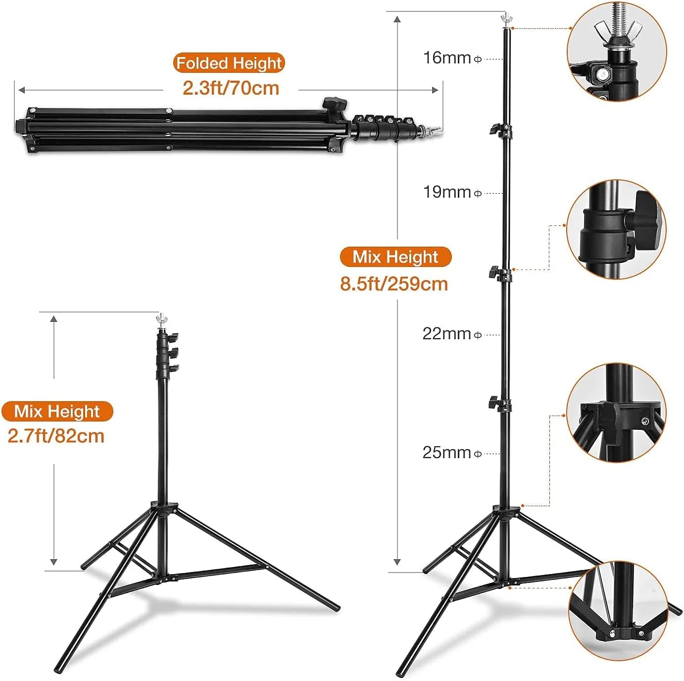 پایه نگهدارنده پس زمینه عکاسی 3 متری به همراه میله افقی