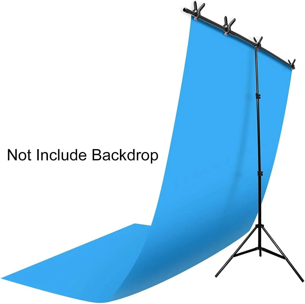 پایه نگهدارنده پس زمینه پرتابل T شکل eWINNER، 150 در 200 سانتی متر، 1.5 متر عرض و 2 متر ارتفاع، پایه قابل تنظیم برای پس زمینه عکس به همراه میله اتصال، پایه نور، گیره دهان ماهی و کیف دستی