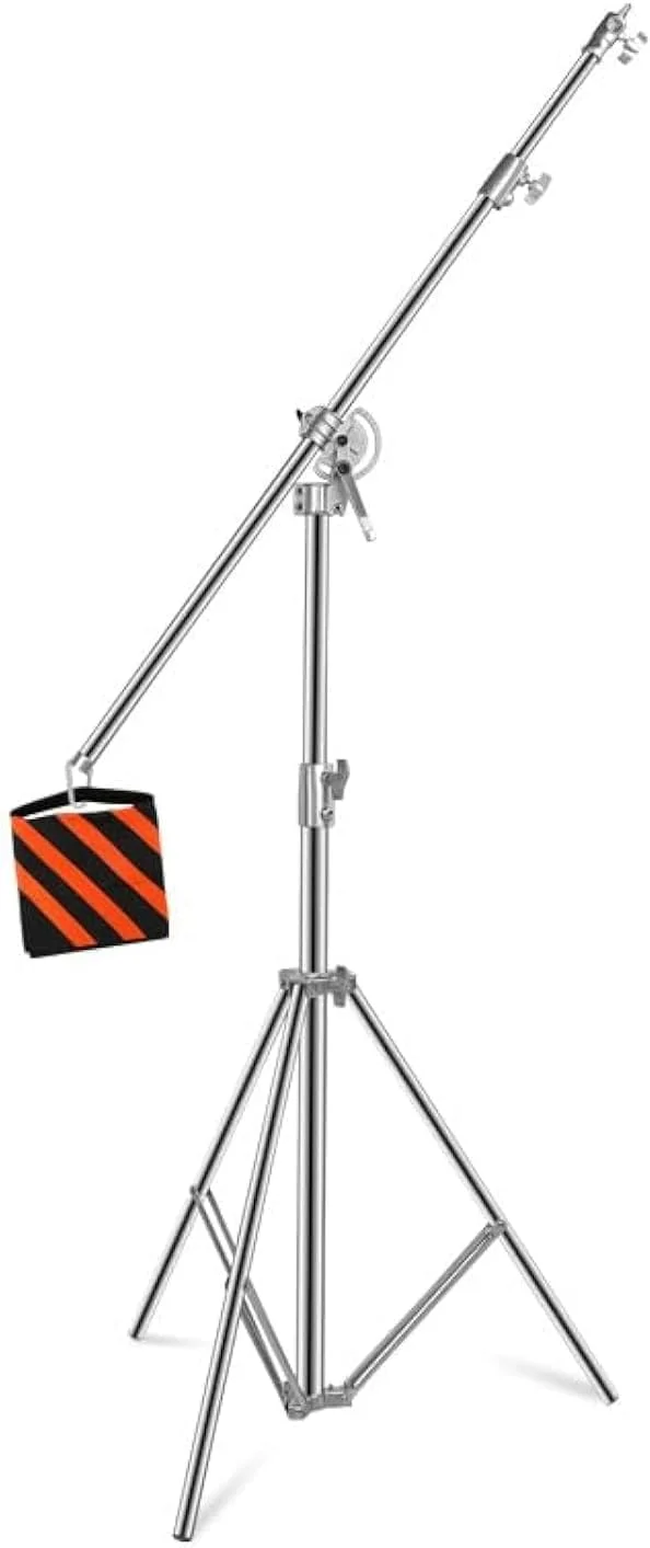 پایه نور استودیویی 2 در 1 استیل ضد زنگ eWINNER، حداکثر ارتفاع قابل تنظیم 385 سانتی متر با بازوی بوم 216 سانتی متری و کیسه شن برای پشتیبانی از چتر، سافت باکس و فلاش برای عکاسی پرتره و فیلمبرداری (نقره ای)