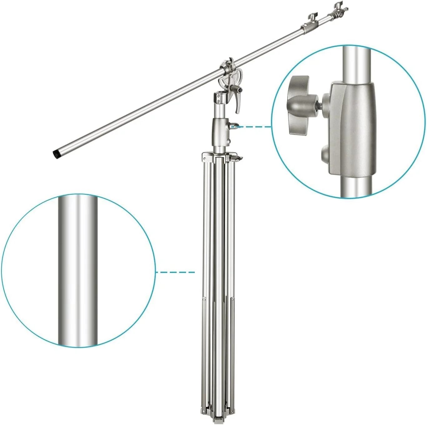 پایه نور استودیویی 2 در 1 استیل ضد زنگ eWINNER، حداکثر ارتفاع قابل تنظیم 385 سانتی متر با بازوی بوم 216 سانتی متری و کیسه شن برای پشتیبانی از چتر، سافت باکس و فلاش برای عکاسی پرتره و فیلمبرداری (نقره ای)