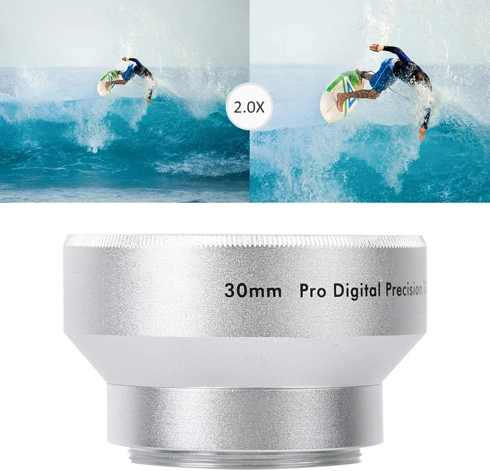 لنز تله فوتو یونیورسال با بزرگنمایی 2 برابر و آلیاژ آلومینیوم 30 میلی متری به همراه کیف برای لوازم جانبی دوربین