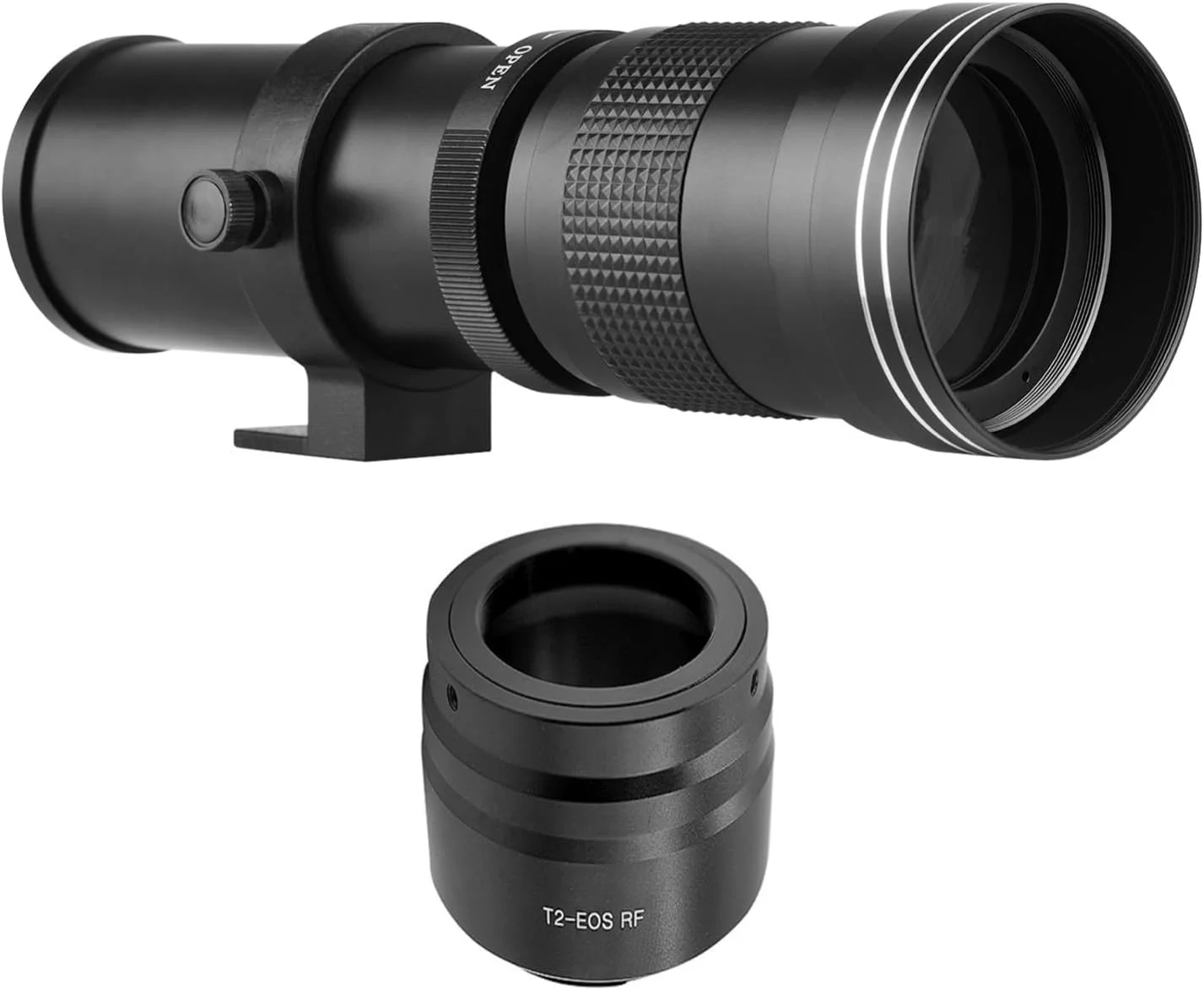 لنز سوپر تله فوتو دوربین Labymos MF با مانت T2، 420-800mm و حلقه آداپتور مانت RF، رزوه 1/4 جایگزین برای دوربین های EOS R/ R3/ R5/ R5C/ R6/ RP با مانت RF