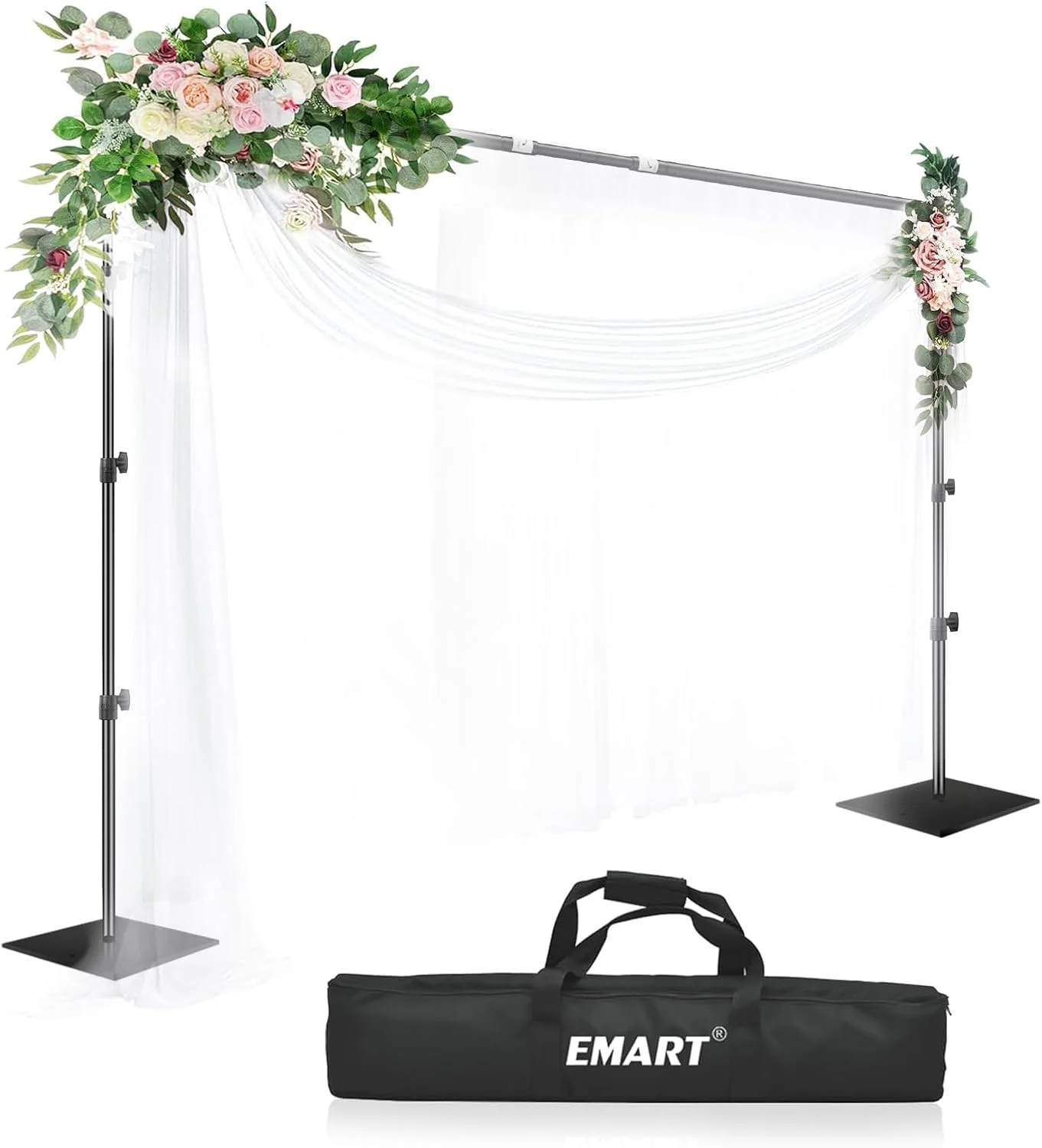پایه پس زمینه سنگین EMART، کیت سیستم پشتیبانی پس زمینه قابل تنظیم 2.6x3 متری با پایه فولادی برای عکاسی، استودیوی عکس و فیلم، جشن تولد، تزئینات عروسی - مشکی