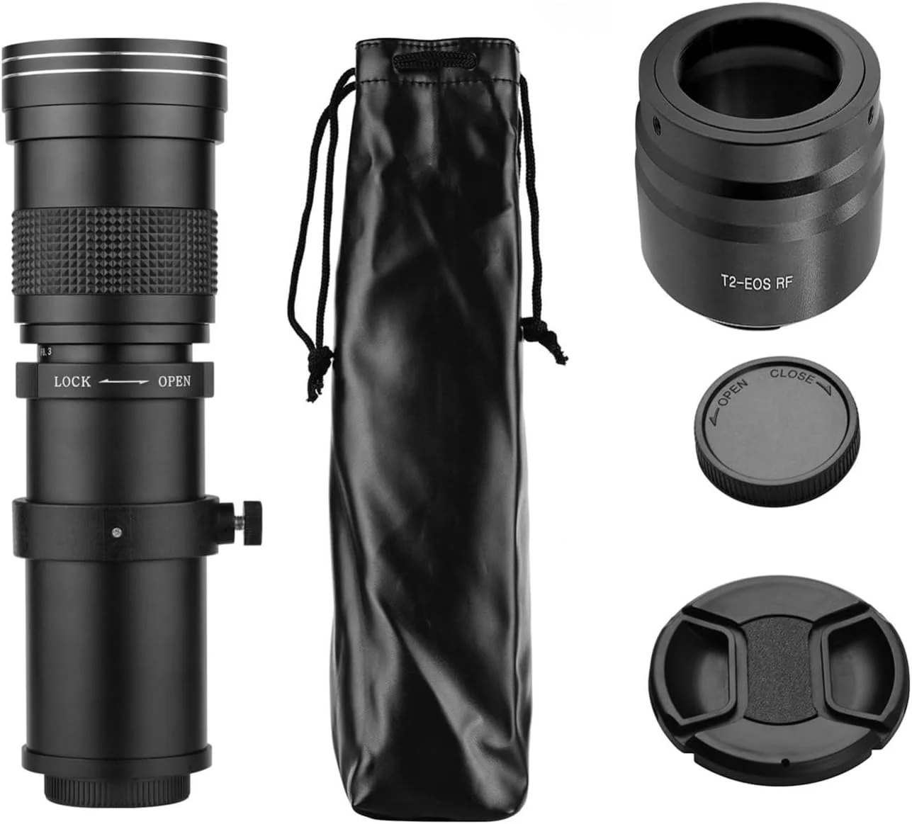 لنز سوپر تله فوتو دوربین Labymos MF با مانت T2، 420-800mm و حلقه آداپتور مانت RF، رزوه 1/4 جایگزین برای دوربین های EOS R/ R3/ R5/ R5C/ R6/ RP با مانت RF لنز سوپر تله فوتو دوربین Labymos MF با مانت T2، 420-800mm و حلقه آداپتور مانت RF، رزوه 1/4 جایگزین برای دوربین های EOS R/ R3/ R5/ R5C/ R6/ RP با مانت RF