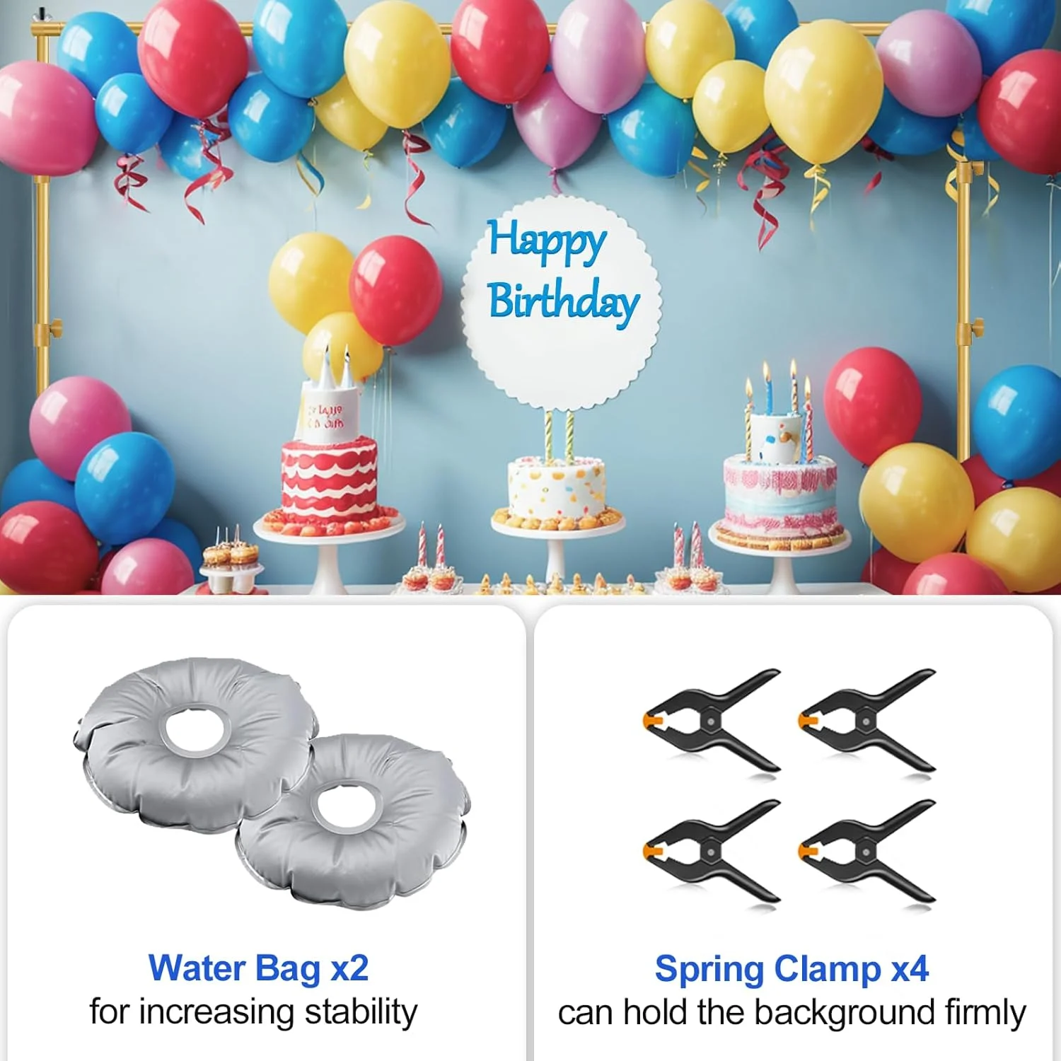 پایه پس زمینه سنگین EMART، 2.6x3 متر، کیت سیستم پشتیبانی پس زمینه قابل تنظیم با پایه فولادی برای عکاسی، استودیو عکس و فیلم، جشن تولد، دکوراسیون عروسی - طلایی