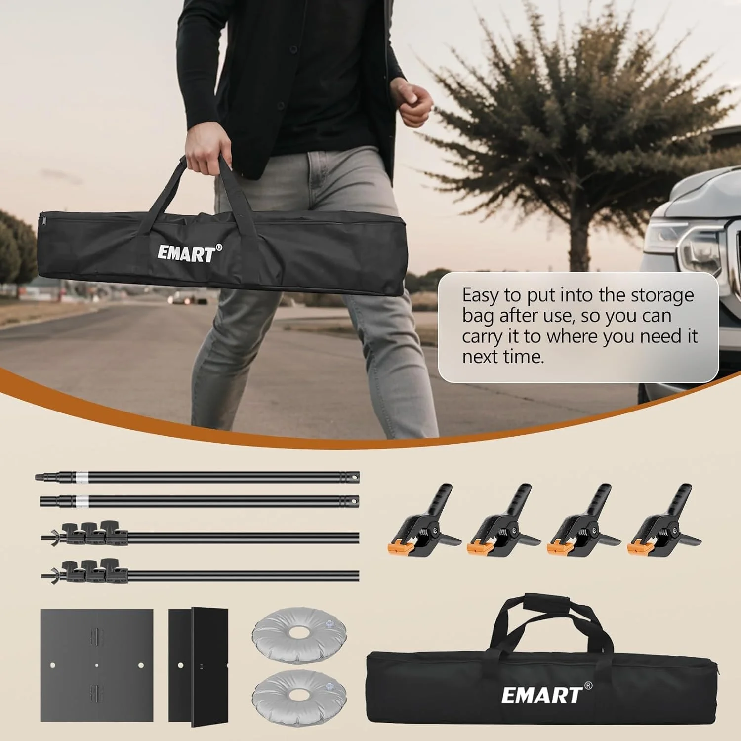 پایه پس زمینه سنگین EMART، کیت سیستم پشتیبانی پس زمینه قابل تنظیم 2.6x3 متری با پایه فولادی برای عکاسی، استودیوی عکس و فیلم، جشن تولد، تزئینات عروسی - مشکی