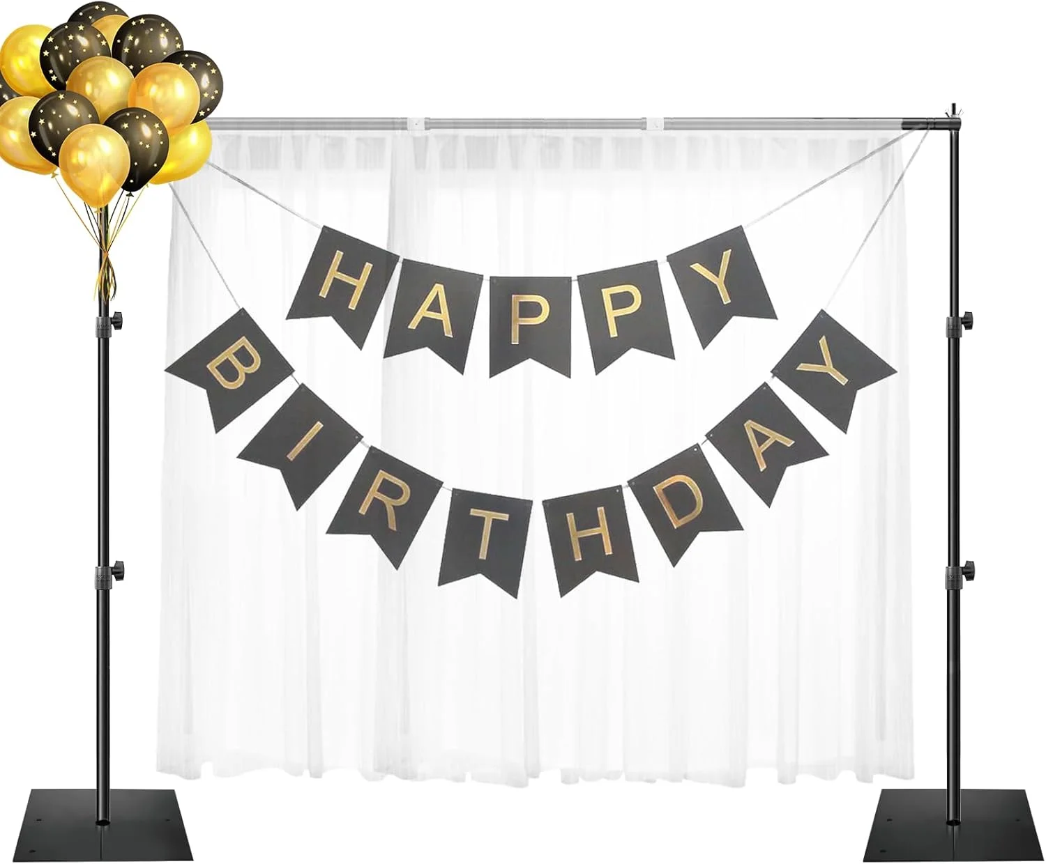 پایه نگهدارنده پس زمینه سنگین EMART، 2x3 متر، سیستم پشتیبانی پس زمینه قابل تنظیم با پایه فولادی برای عکاسی، استودیو عکس و فیلم، مهمانی ها، عروسی - مشکی