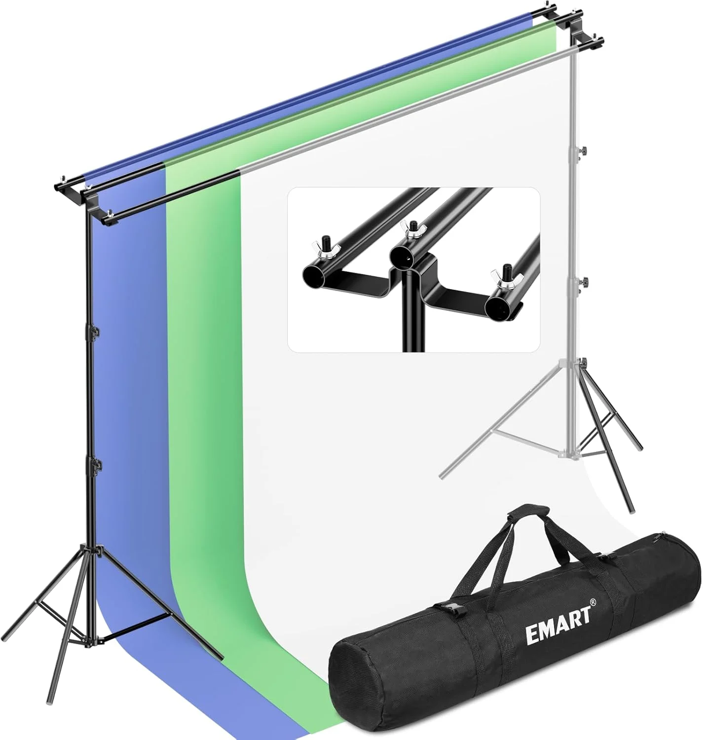 پایه نگهدارنده پس زمینه چند منظوره EMART 3 در 1، 2.6 متر در 3 متر، کیت سیستم پشتیبانی پس زمینه پارچه ای عکاسی قابل تنظیم سنگین برای استودیوی عکس و فیلم - پایه نگهدارنده پس زمینه سه میله ای