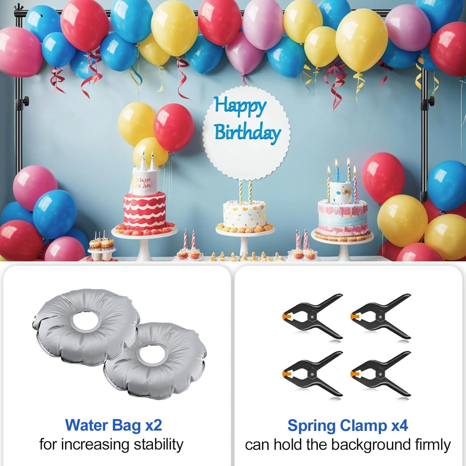 پایه نگهدارنده پس زمینه سنگین EMART، 2x3 متر، سیستم پشتیبانی پس زمینه قابل تنظیم با پایه فولادی برای عکاسی، استودیو عکس و فیلم، مهمانی ها، عروسی - مشکی