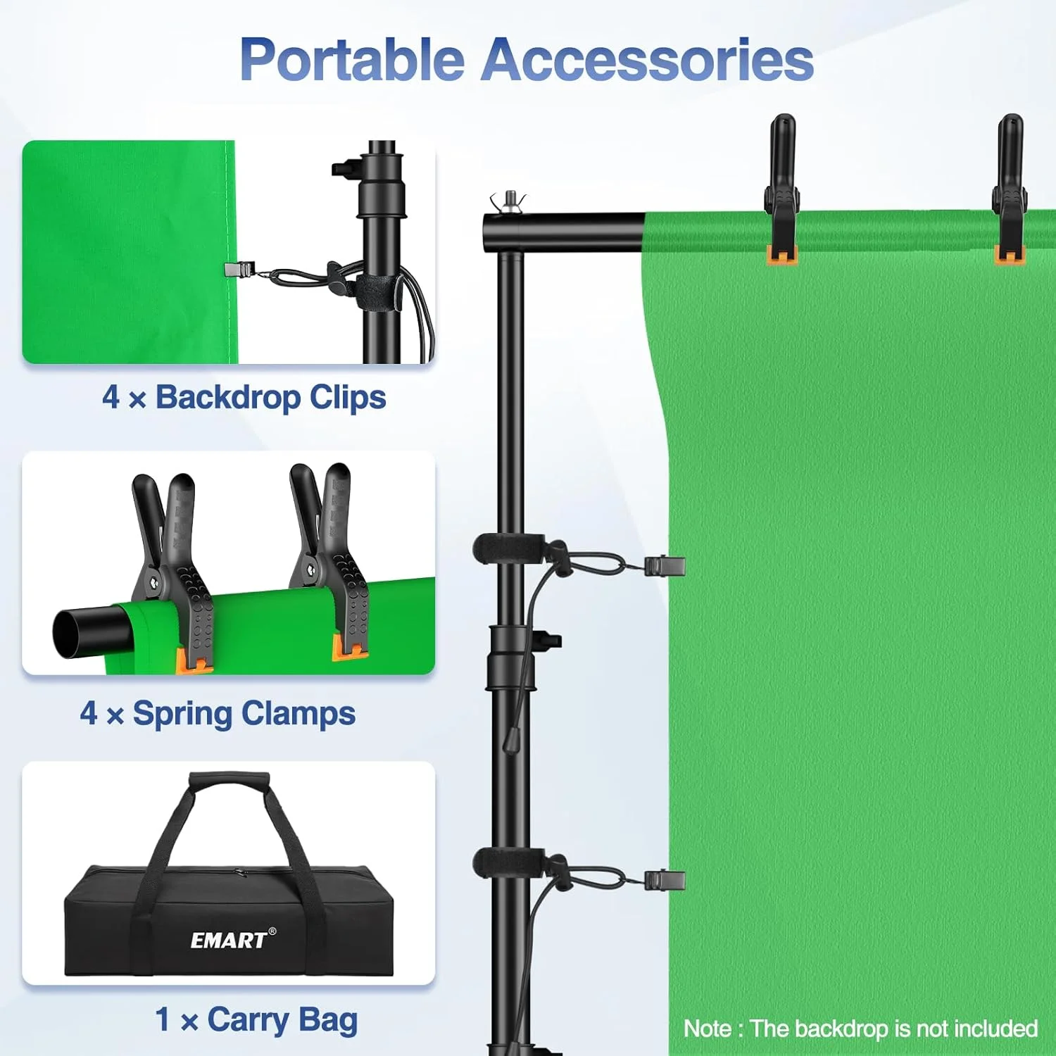 پایه پرده پس زمینه چرخ دار EMART، 3x2.3 متر، قابل تنظیم و متحرک برای عکاسی استودیویی، عروسی، تزئینات جشن، ضبط ویدئو، تزئینات رویدادها