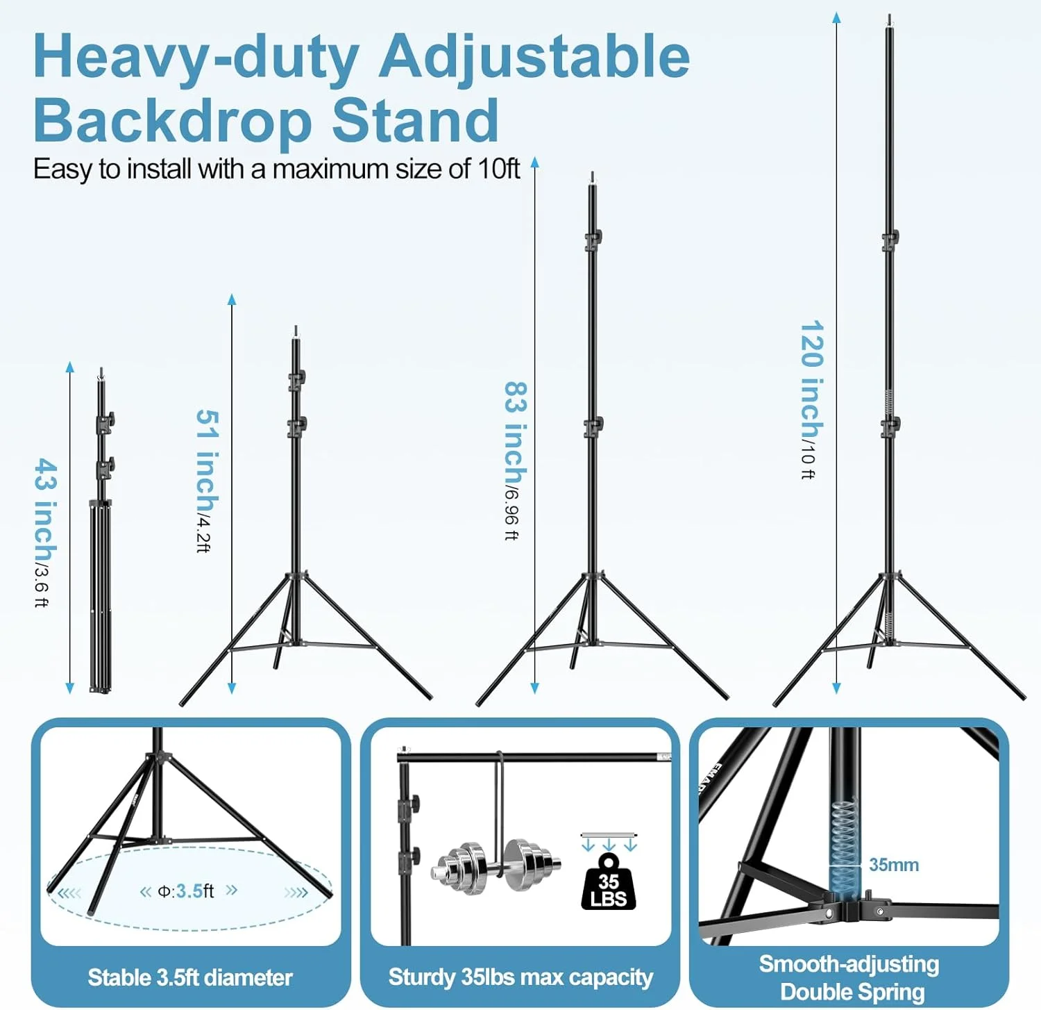 ایمارت کیت سیستم پشتیبانی پس زمینه قابل تنظیم و سنگین برای استودیو عکس و فیلم 3x3 متر به همراه کیف حمل