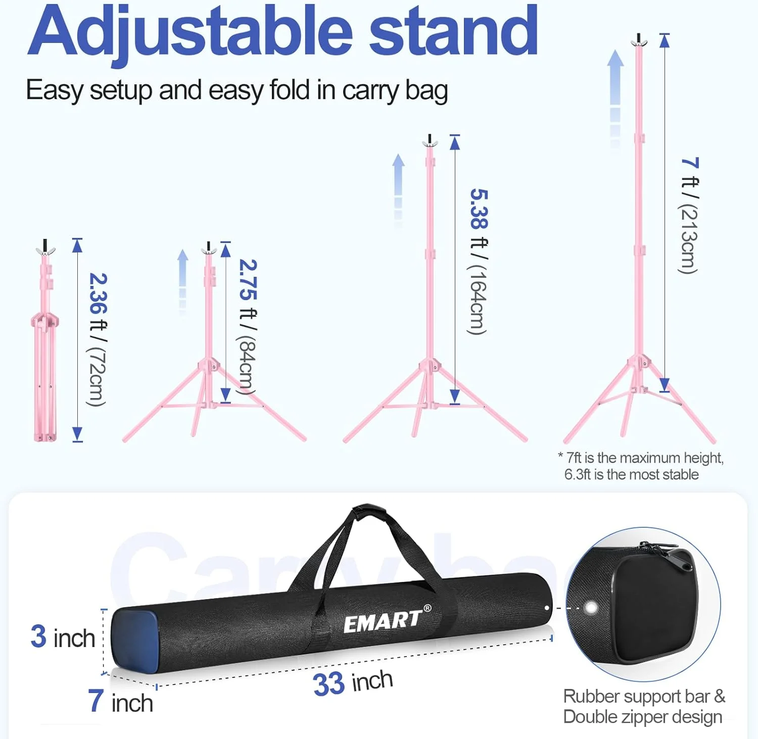 پایه پس زمینه عکاسی ایمارت 2x3 متر (ارتفاعxعرض) کیت پشتیبانی پایه پس زمینه قابل تنظیم استودیو عکس با 2 میله افقی، 8 گیره پس زمینه، 2 کیسه شن و کیف حمل برای تزئینات مهمانی ها و رویدادها - صورتی