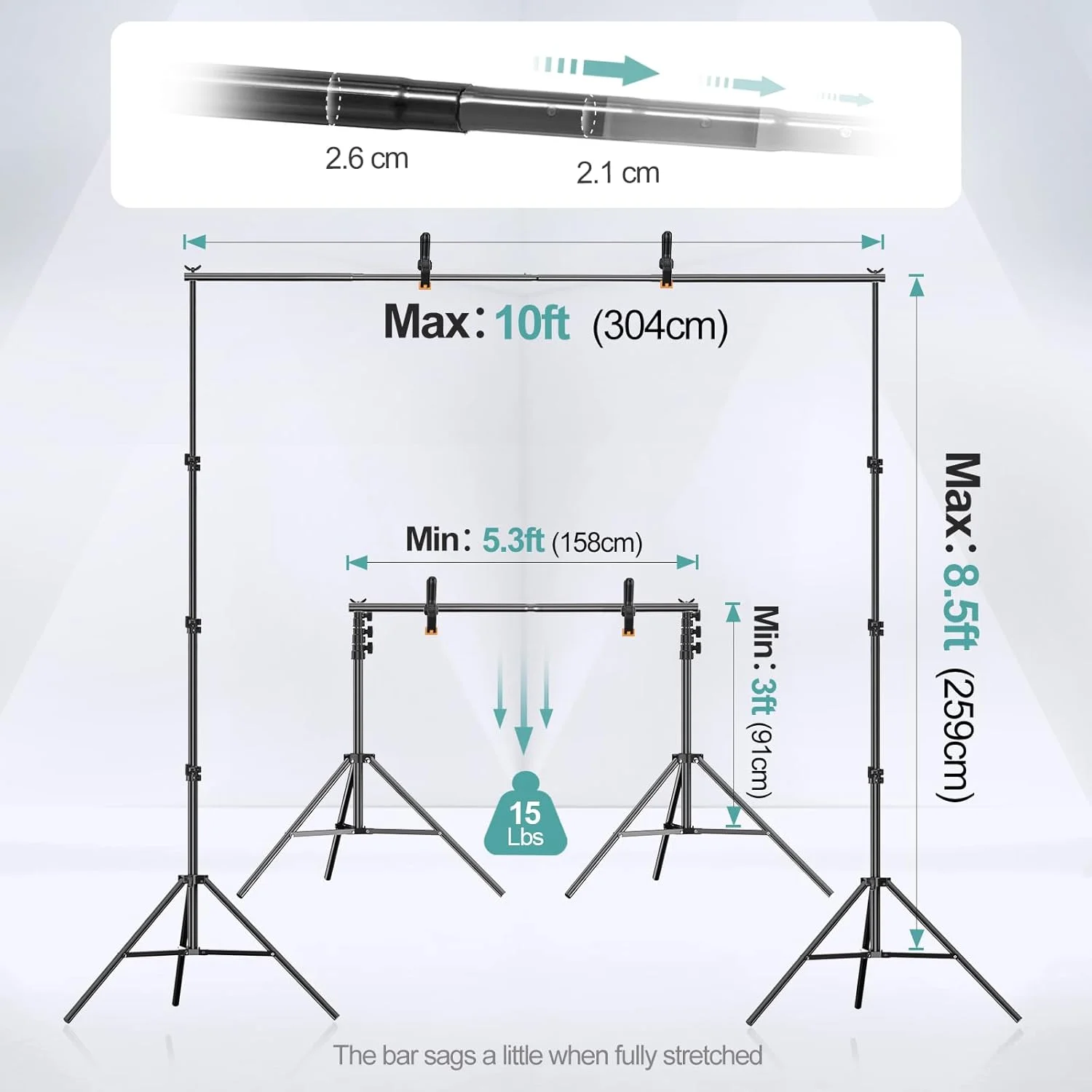 پایه نگهدارنده پس زمینه عکاسی ایمارت 2.6x3 متری، سیستم پشتیبانی قابل تنظیم برای استودیو ویدئویی، تزئینات مهمانی، قاب نگهدارنده پس زمینه