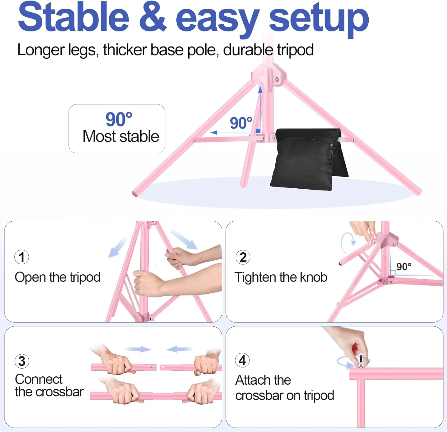 پایه پس زمینه عکاسی ایمارت 2x3 متر (ارتفاعxعرض) کیت پشتیبانی پایه پس زمینه قابل تنظیم استودیو عکس با 2 میله افقی، 8 گیره پس زمینه، 2 کیسه شن و کیف حمل برای تزئینات مهمانی ها و رویدادها - صورتی