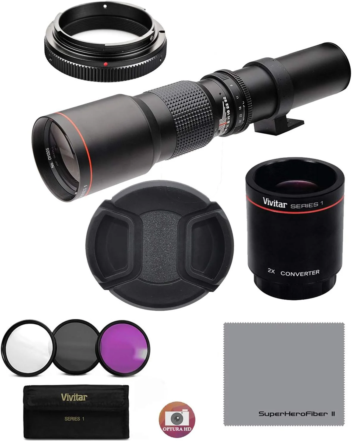 لنز تله فوتو دستی 500mm/1000mm f/8 HD برای دوربین های دیجیتال SLR کانن EOS Rebel T3, T3i, T4i, T5, T5i, T6, T7 T6i, T6s, T7i, SL1, SL2, EOS 60D, 70D, 77D, 80D, 5D III, 5D IV, EOS 6D, 7D, 7D II