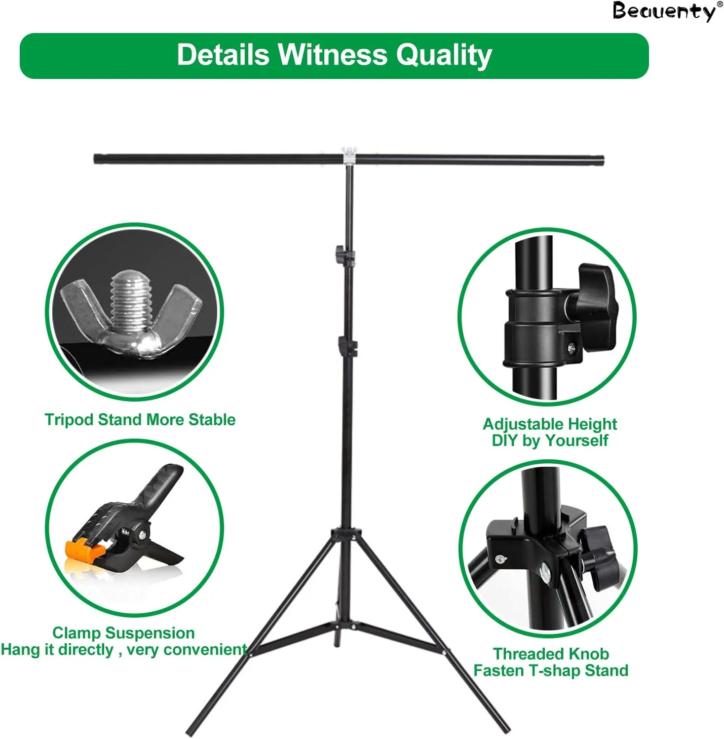 کیت پایه نگهدارنده پرده فون مدل T شکل Beauenty، پایه استودیو عکس، پایه پس زمینه قابل حمل با کیف حمل، پایه پس زمینه استودیوی عکاسی تاشو با 5 گیره فنری (استایل 1)