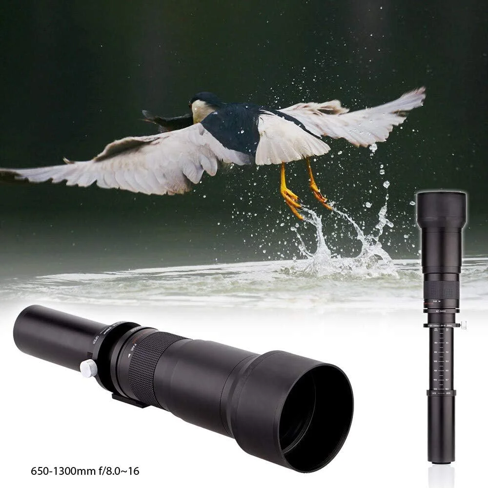 لنز زوم تله فوتو دستی سوپر 650-1300 میلی‌متری f/8 (2600 میلی‌متر با تله کانورتور 2X) برای دوربین‌های دیجیتال بدون آینه Sony E-Mount + کیت لوازم جانبی ضروری عکاسی