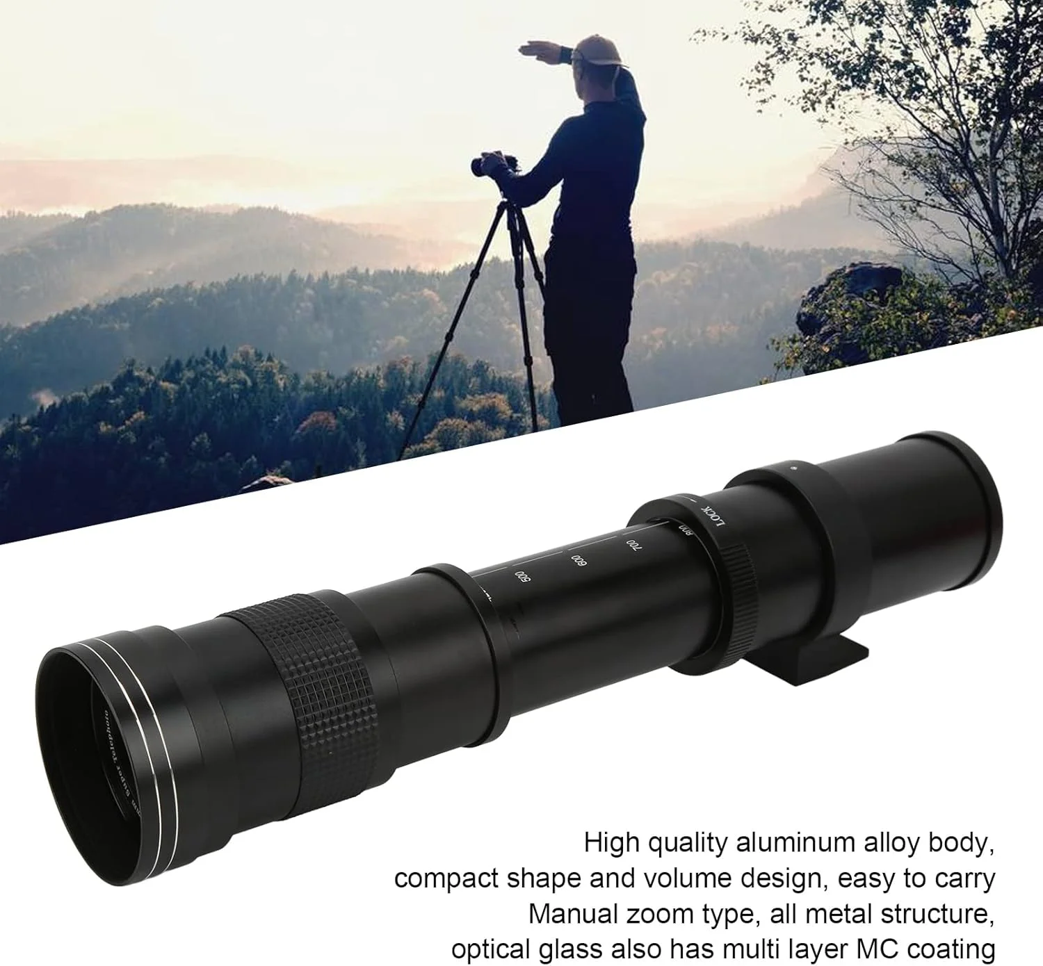 لنز تله فوتو دستی ASHATA 420mm تا 800mm F/8.3-F16 برای D850, D810, D800, D780, D750, D700, D610, D500, D300, D3100, D3200.D3300, D3400 , D510, , 0 D5200 D5300 D5500 D5600 D7700