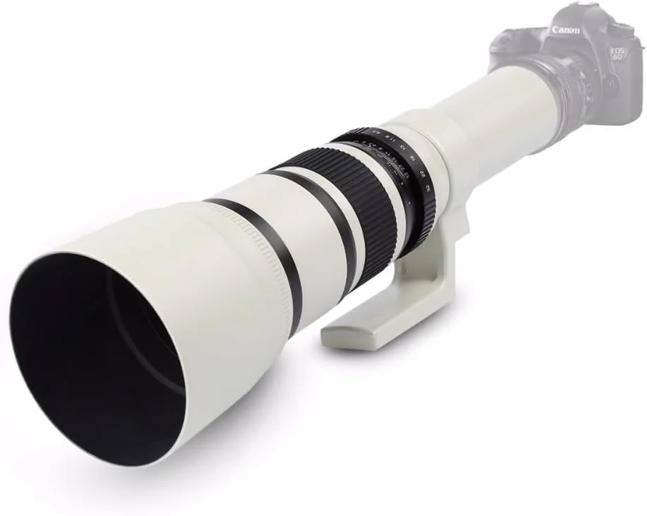 لنز تله فوتو 500mm F6.3 سفید رنگ Lightdow به همراه حلقه آداپتور برای دوربین های DSLR کانن، نیکون، سونی و پنتاکس (Canon RF)