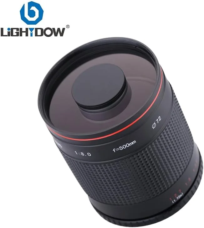 لنز آینه ای تله فوتو 500 میلی متری F8 دستی Lightdow با حلقه آداپتور T2 T Mount برای دوربین های کانن، نیکون، سونی، پنتاکس، فوجی فیلم، المپوس (مانت سونی A)
