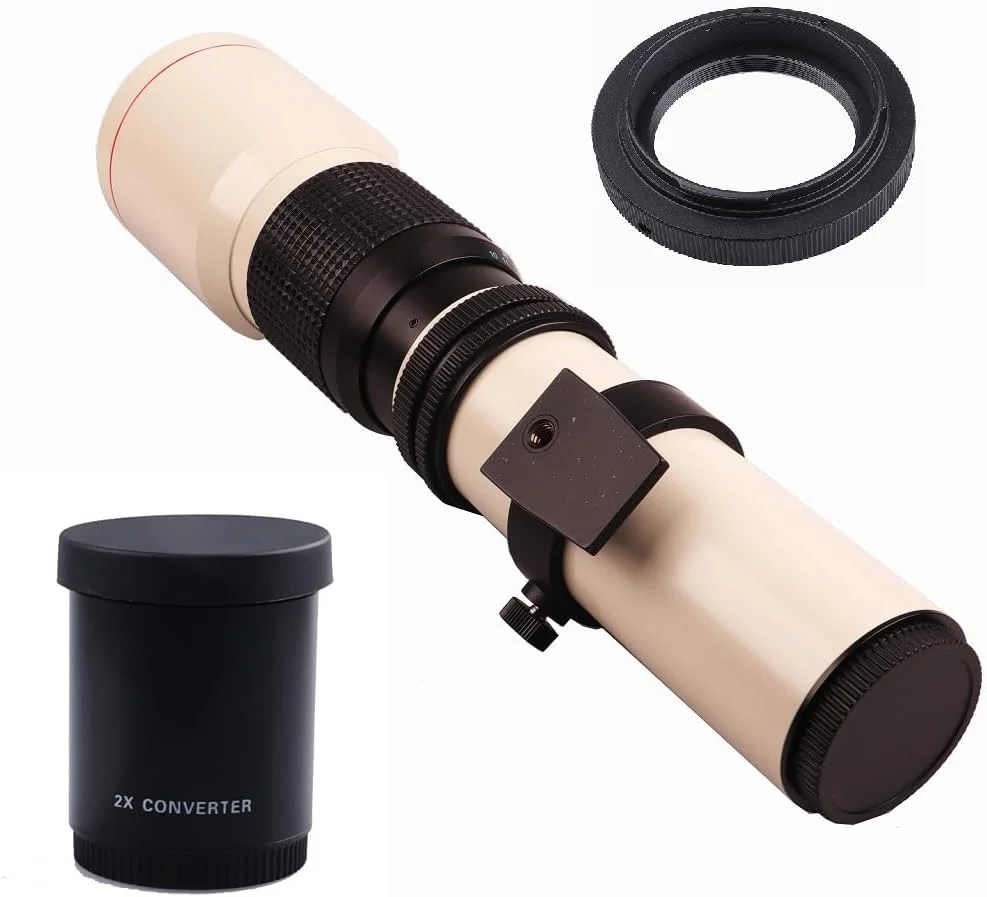 لنز تله فوتو دستی 500mm/1000mm F/8 لایت داو سفید با مبدل 2X برای دوربین های DSLR کانن، نیکون، سونی، پنتاکس و المپوس (L-Mount)