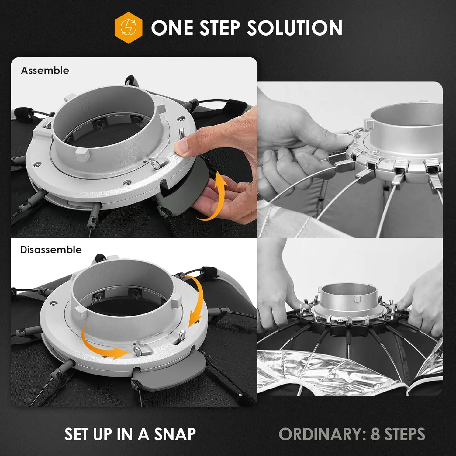 تاریون اکتاباکس با رهاسازی سریع - سافت باکس هشت ضلعی 120 سانتی متری با قابلیت نصب آسان و تاشو به همراه مانت بوئنز و گرید لانه زنبوری مناسب برای عکاسی پرتره و مصاحبه مدل OC-120F SOFTBEAM