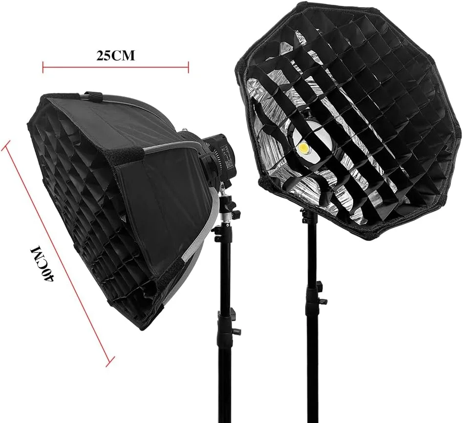 شبکه لانه زنبوری سافت باکس، سافت باکس عکاسی چتری هشت ضلعی برای نورپردازی COB با آداپتور Bowens برای استودیو، یوتیوب، ولاگ، لایو و غیره