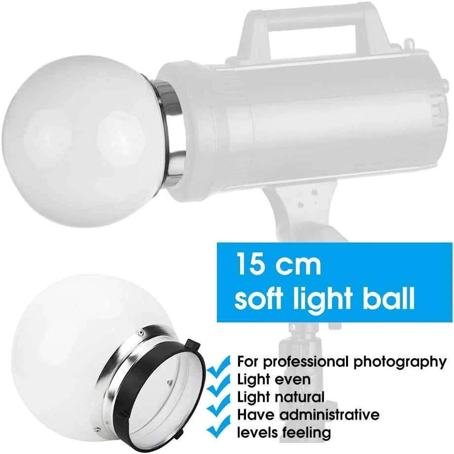 گوی نور نرم 15 سانتی متری، سایه بان لامپ فلاش جهانی شفاف، گوی نور نرم قابل حمل برای مانت بوئنز مناسب برای پرتره هنری، پرتره، استودیو عروسی