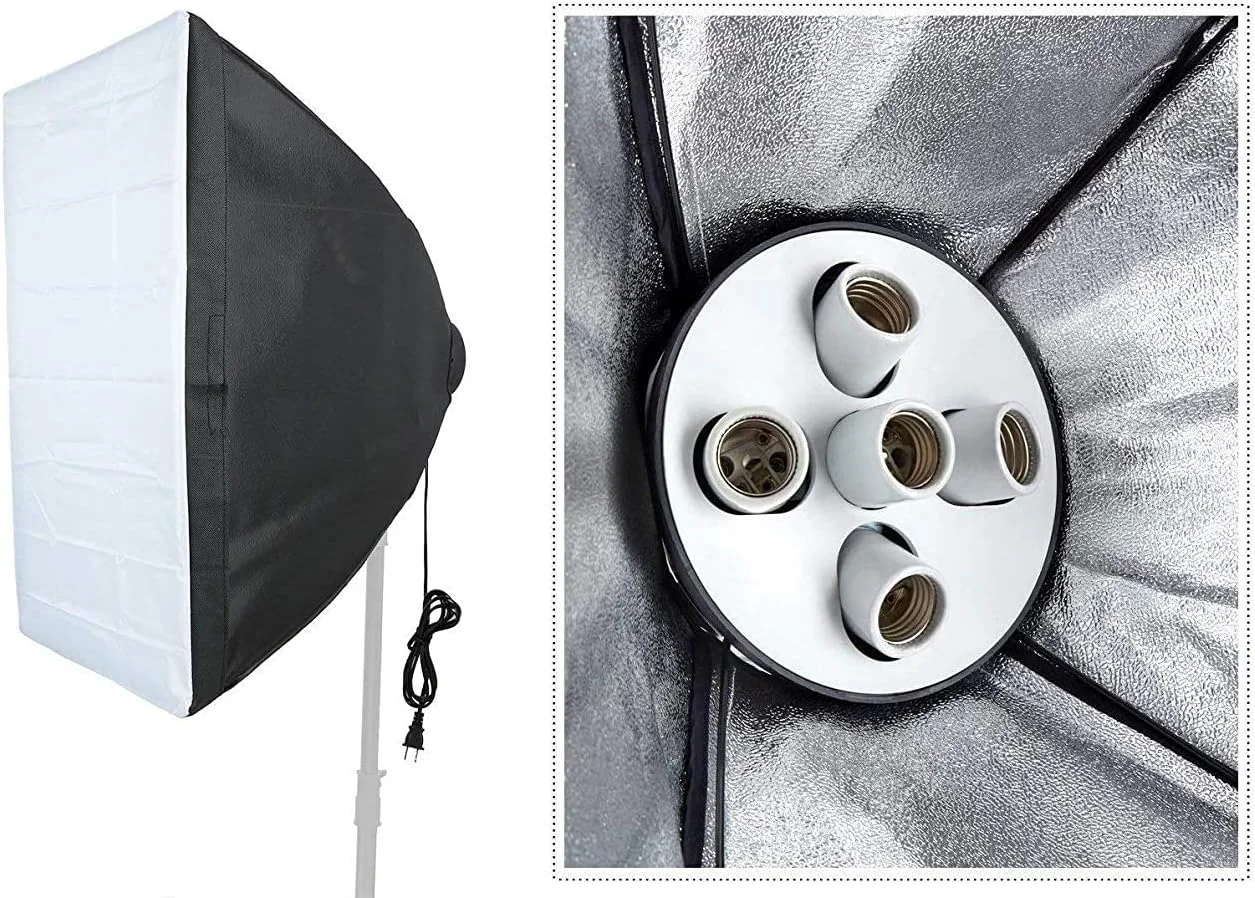 کیت تجهیزات نورپردازی عکاسی سافت باکس 50x70 سانتی متر با پایه نگهدارنده 5 در 1 لامپ E27 آداپتور نگهدارنده لامپ برای استودیوی عکس و فیلم سافت باکس نور ویدیو - مشکی
