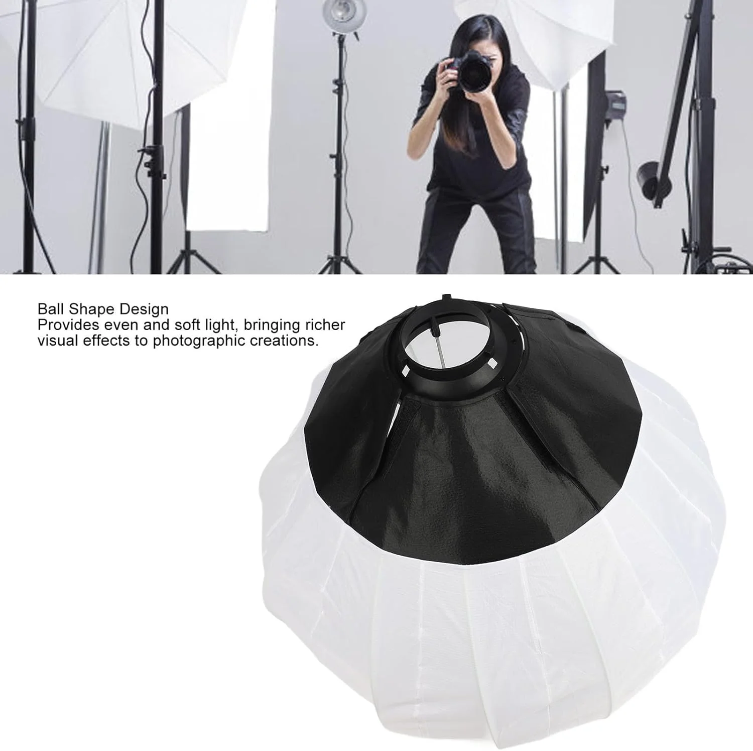 نرم‌افزار نور ملایم فانوسی، اصلاح‌کننده نور ملایم 65 سانتی‌متری، جعبه نرم قابل حمل کروی شکل برای پخش زنده، پخش‌کننده نور، سافت باکس عکاسی چتری با مانت بوون