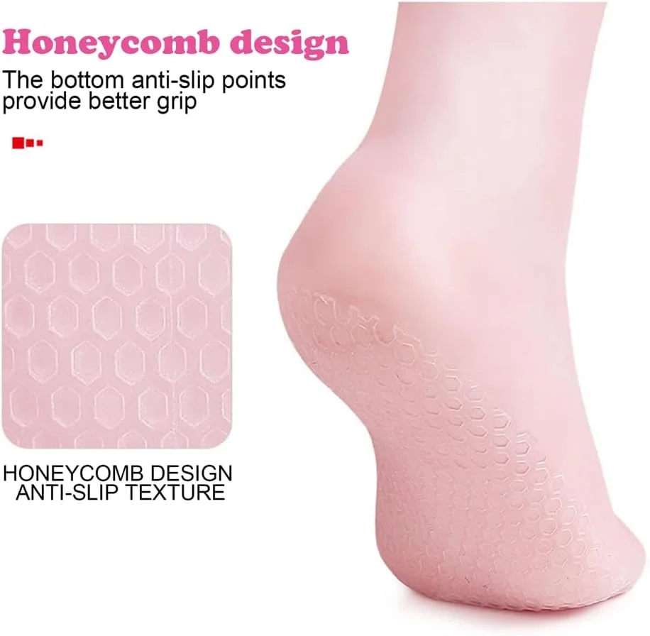 جوراب سیلیکونی بلند زنانه YARDHOBI، جوراب ژلی نرم، جوراب آلوئه ورا، جوراب مرطوب کننده پا، جوراب پدیکور اسپا زنانه برای ترمیم پاهای خشک، پاشنه های ترک خورده و نرم کردن پوست زبر (صورتی)