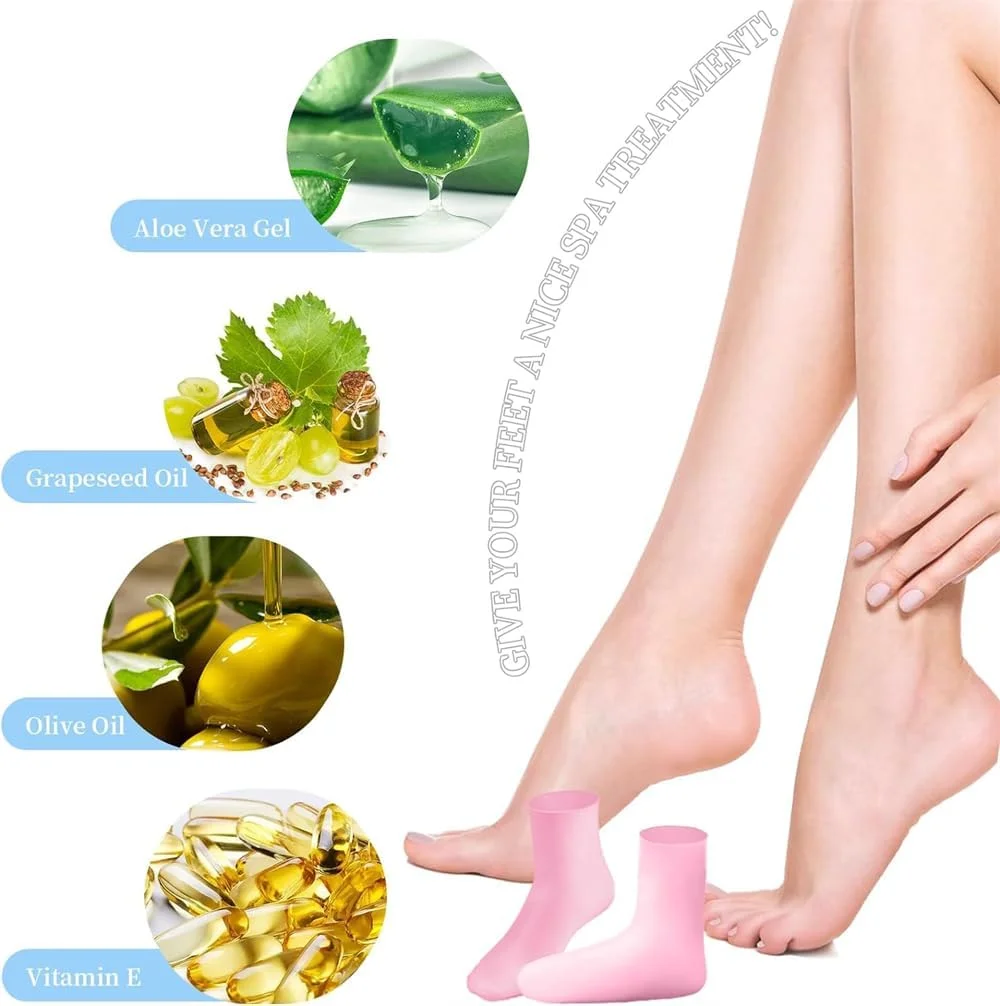 جوراب سیلیکونی بلند زنانه YARDHOBI، جوراب ژلی نرم، جوراب آلوئه ورا، جوراب مرطوب کننده پا، جوراب پدیکور اسپا زنانه برای ترمیم پاهای خشک، پاشنه های ترک خورده و نرم کردن پوست زبر (صورتی)