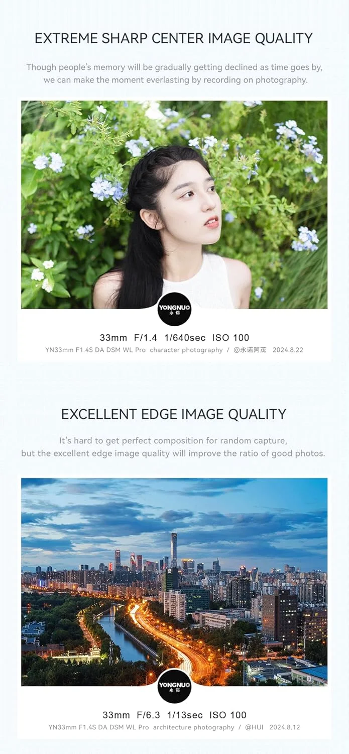 لنز واید انگل ۳۳ میلیمتری YONGNUO YN33mm F1.4S DA DSM با دیافراگم بزرگ F1.4 و فوکوس خودکار، مناسب برای دوربینهای بدون آینه APS-C با مانت Sony E، به همراه ریموت کنترل لنز YONGNUO مدل BR-L1 لنز واید انگل ۳۳ میلیمتری YONGNUO YN33mm F1.4S DA DSM با دیافراگم بزرگ F1.4 و فوکوس خودکار، مناسب برای دوربینهای بدون آینه APS-C با مانت Sony E، به همراه ریموت کنترل لنز YONGNUO مدل BR-L1