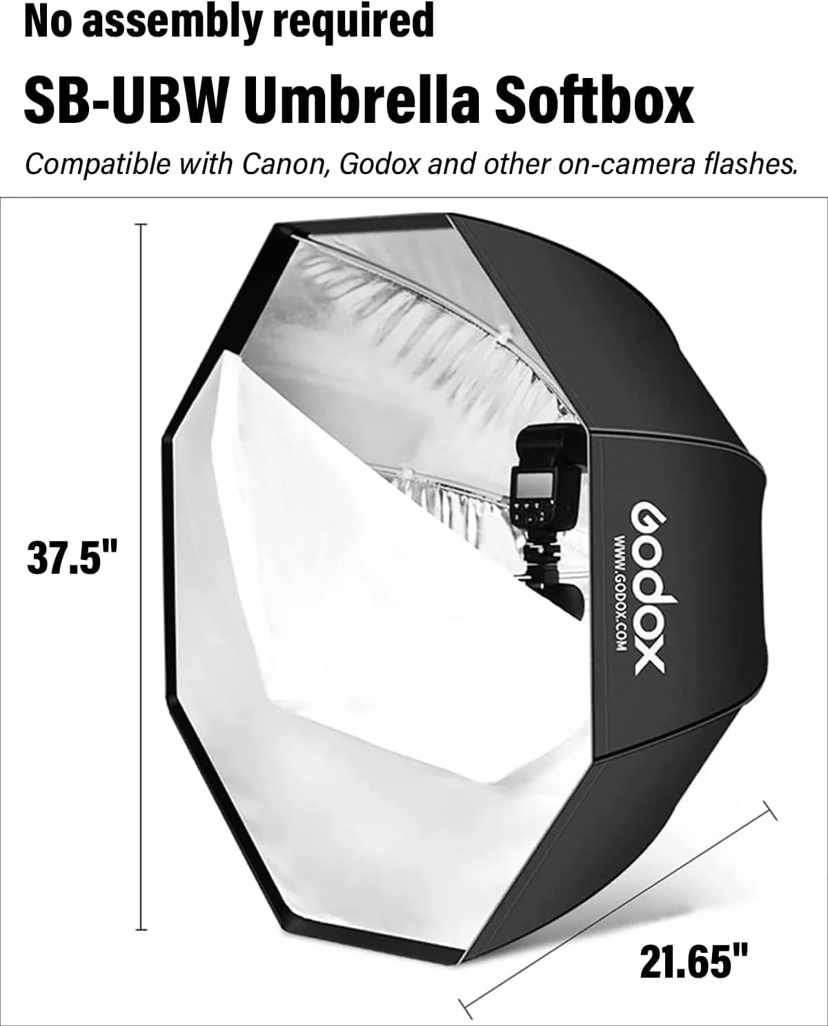 رفلکتور سافت باکس اکتاگون چتری گودکس 95 سانتی‌متری با گرید لانه زنبوری و کیف حمل برای فلاش استودیویی اسپیدلایت، عکاسی پرتره و محصول با چراغ USB