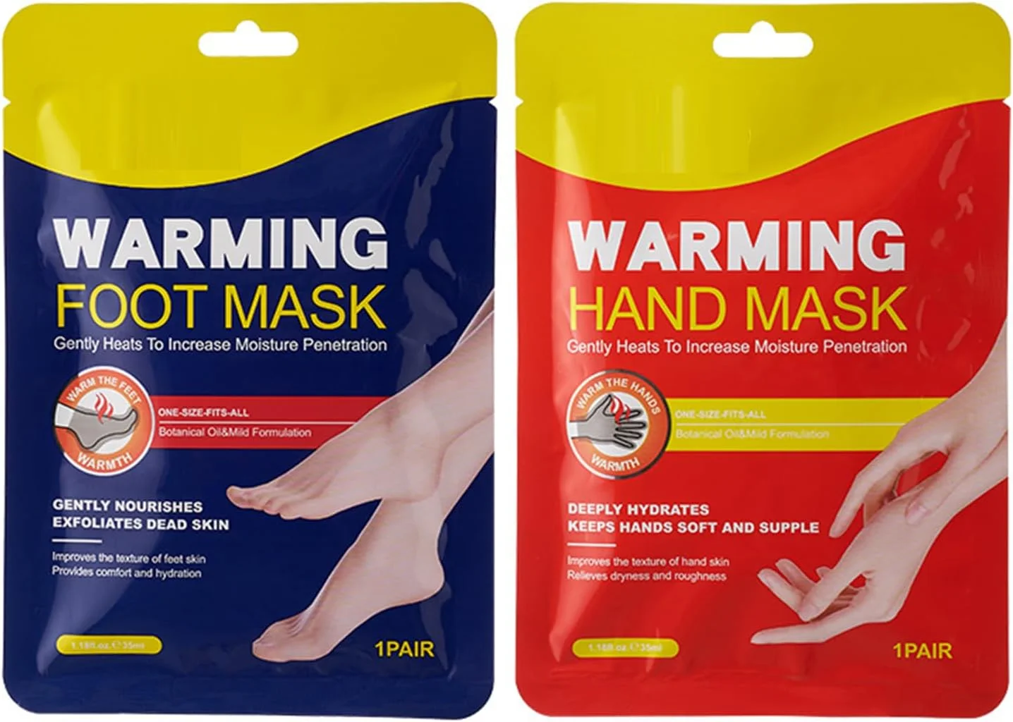 ست ماسک گرم کننده دست و پا - 2 جفت (1 ماسک دست + 1 ماسک پا) - ماسک های ژلی مرطوب کننده، آبرسان و نرم کننده حاوی سنتلا آسیاتیکا و روغن کاملیا برای مراقبت روزانه از پوست، تسکین پوست خشک مانند اسپا