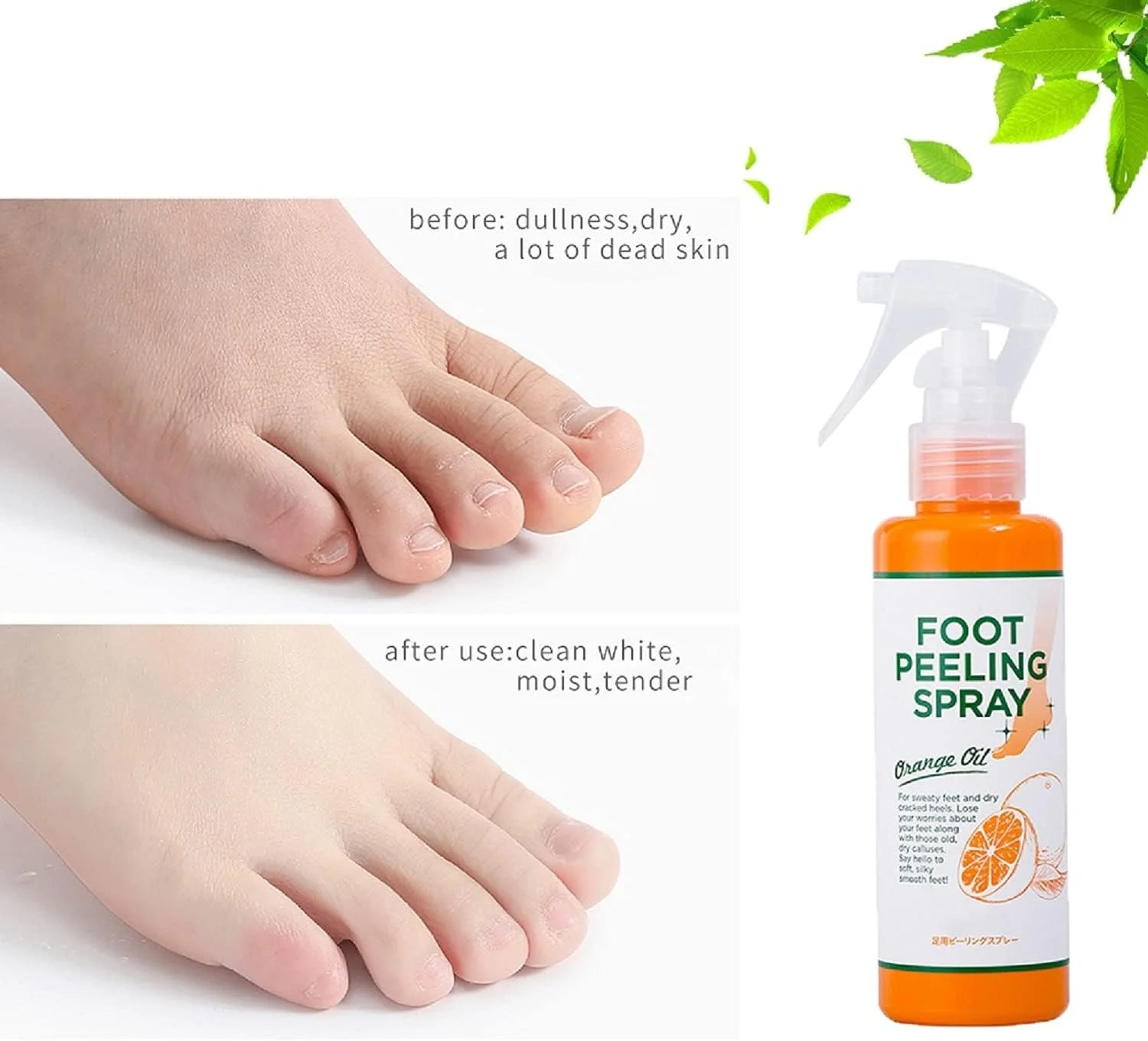 اسپری لایه بردار پا با عصاره طبیعی پرتقال، پدیکور دست، پوست مرده، لایه برداری مرطوب کننده و مغذی پا، از بین بردن پوست مرده و پینه های پا