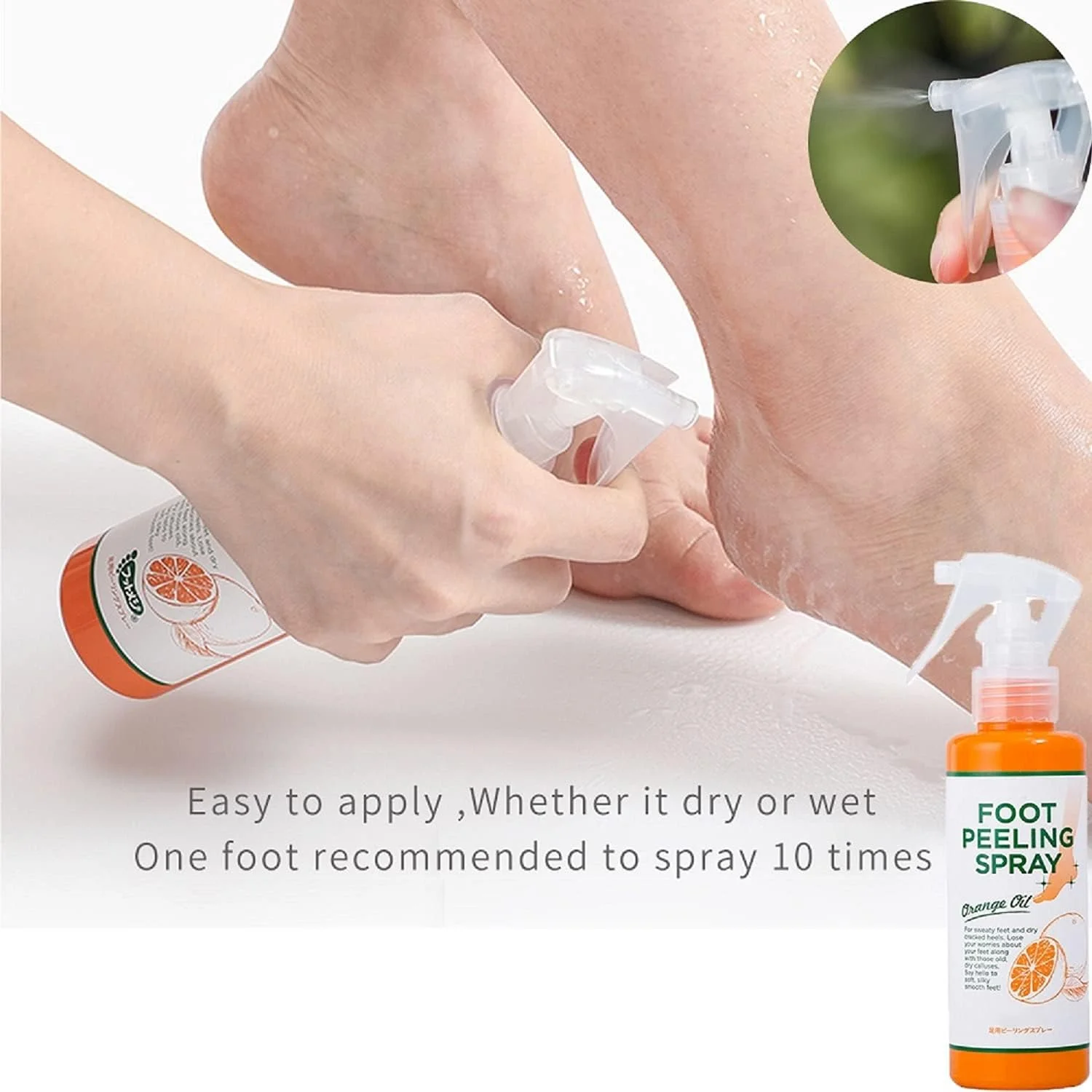 اسپری لایه بردار پا با عصاره طبیعی پرتقال، پدیکور دست، پوست مرده، لایه برداری مرطوب کننده و مغذی پا، از بین بردن پوست مرده و پینه های پا