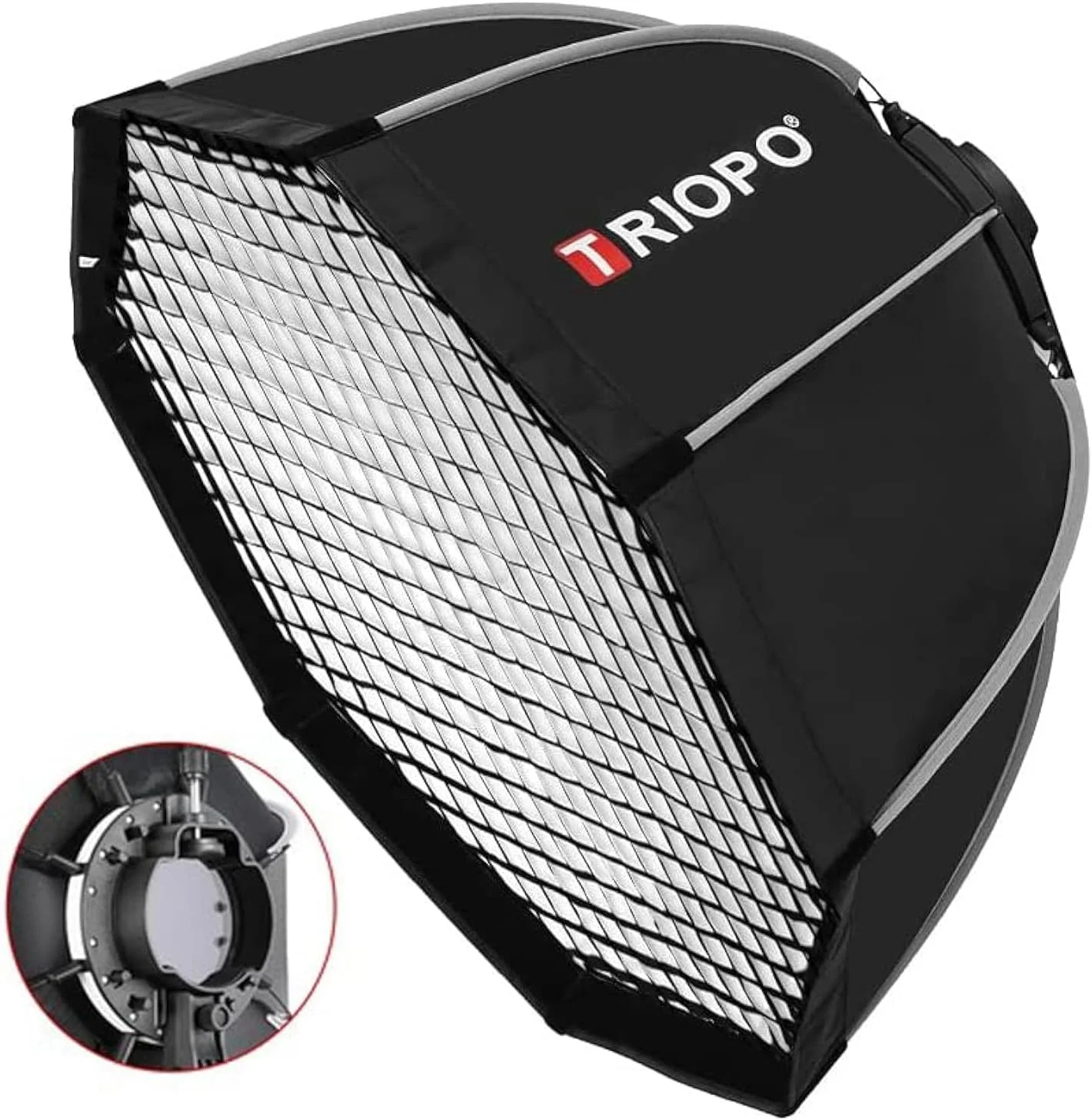 سافت باکس هشت ضلعی Triopo KX90 با قطر 90 سانتی متر به همراه گرید و کیف حمل مخصوص مانت V1 و فلاش های گرد (نسل دوم) - مشکی