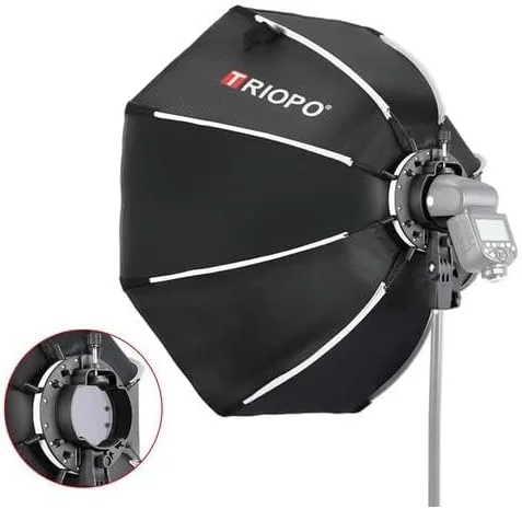 سافت باکس هشت ضلعی Triopo KX90 با قطر 90 سانتی متر به همراه گرید و کیف حمل مخصوص مانت V1 و فلاش های گرد (نسل دوم) - مشکی