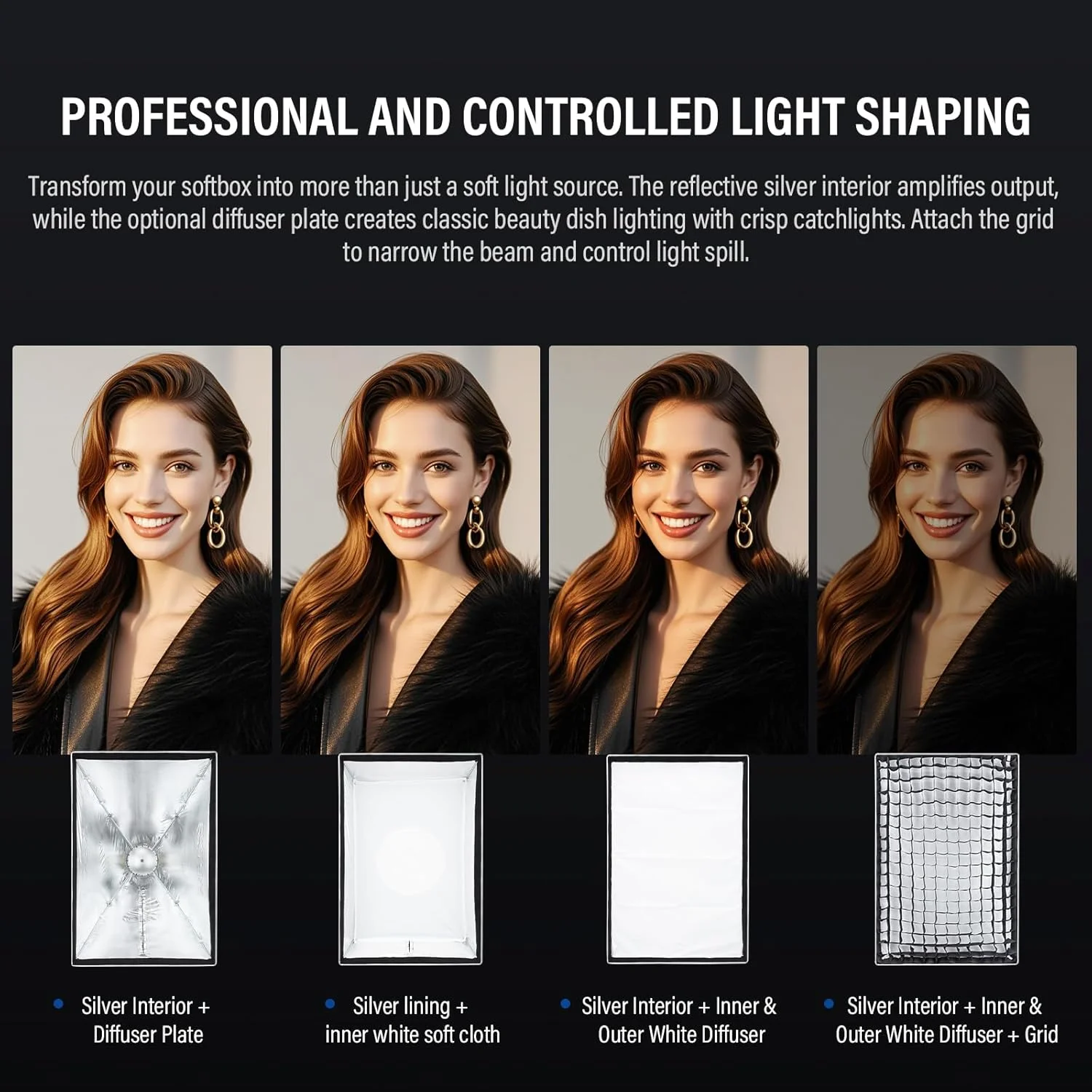 سافت باکس چتری گودکس 30cm*90cm با دیفیوزر گرید، نصب سریع، مانت بوئنز، سافت باکس نورپردازی فشرده برای عکاسی، نور مداوم، مونو لایت، فلاش استروب